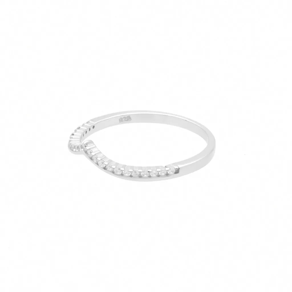 Micro CZ Paved V Shape Sterling Silver Ring