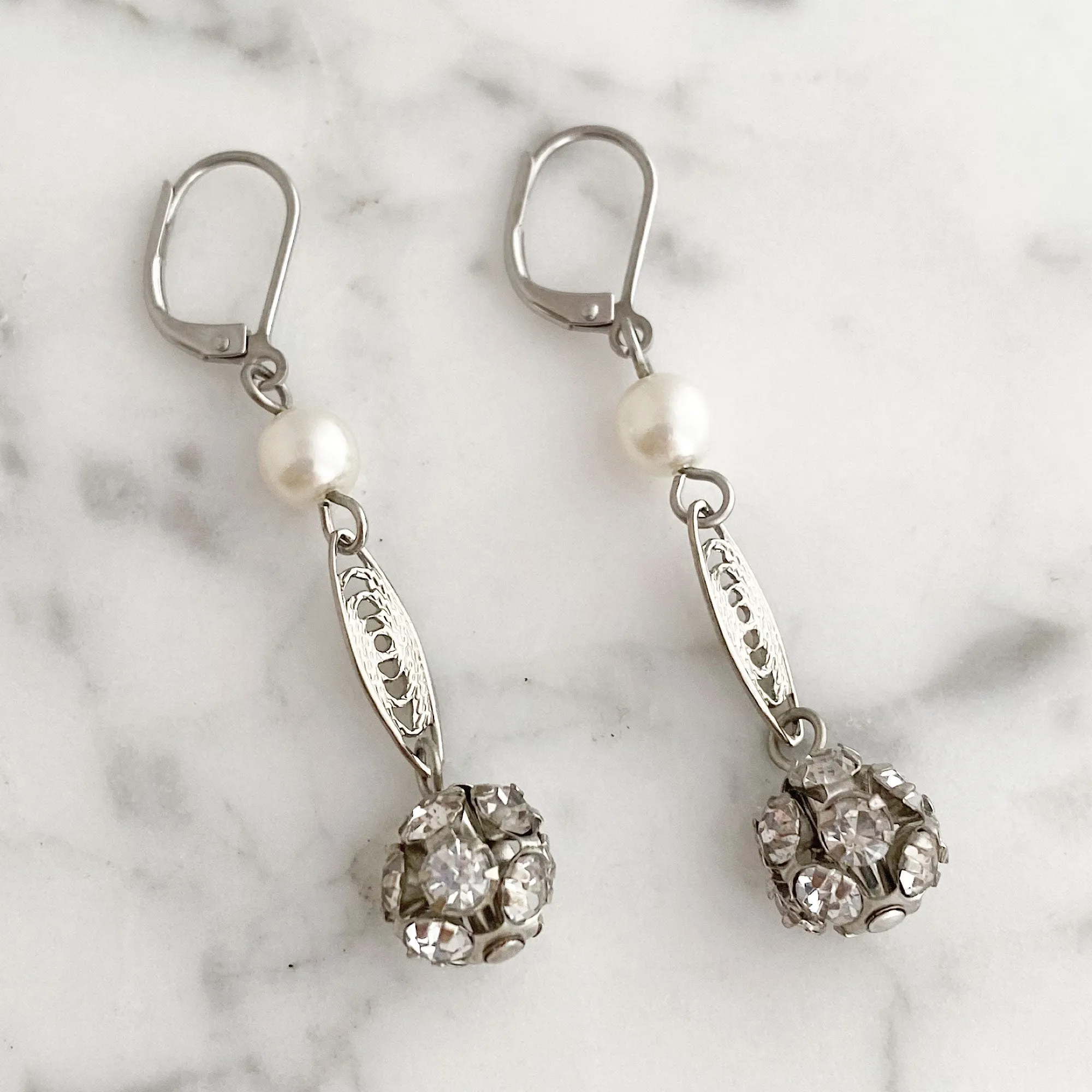 MISSY silver rhinestone ball earrings