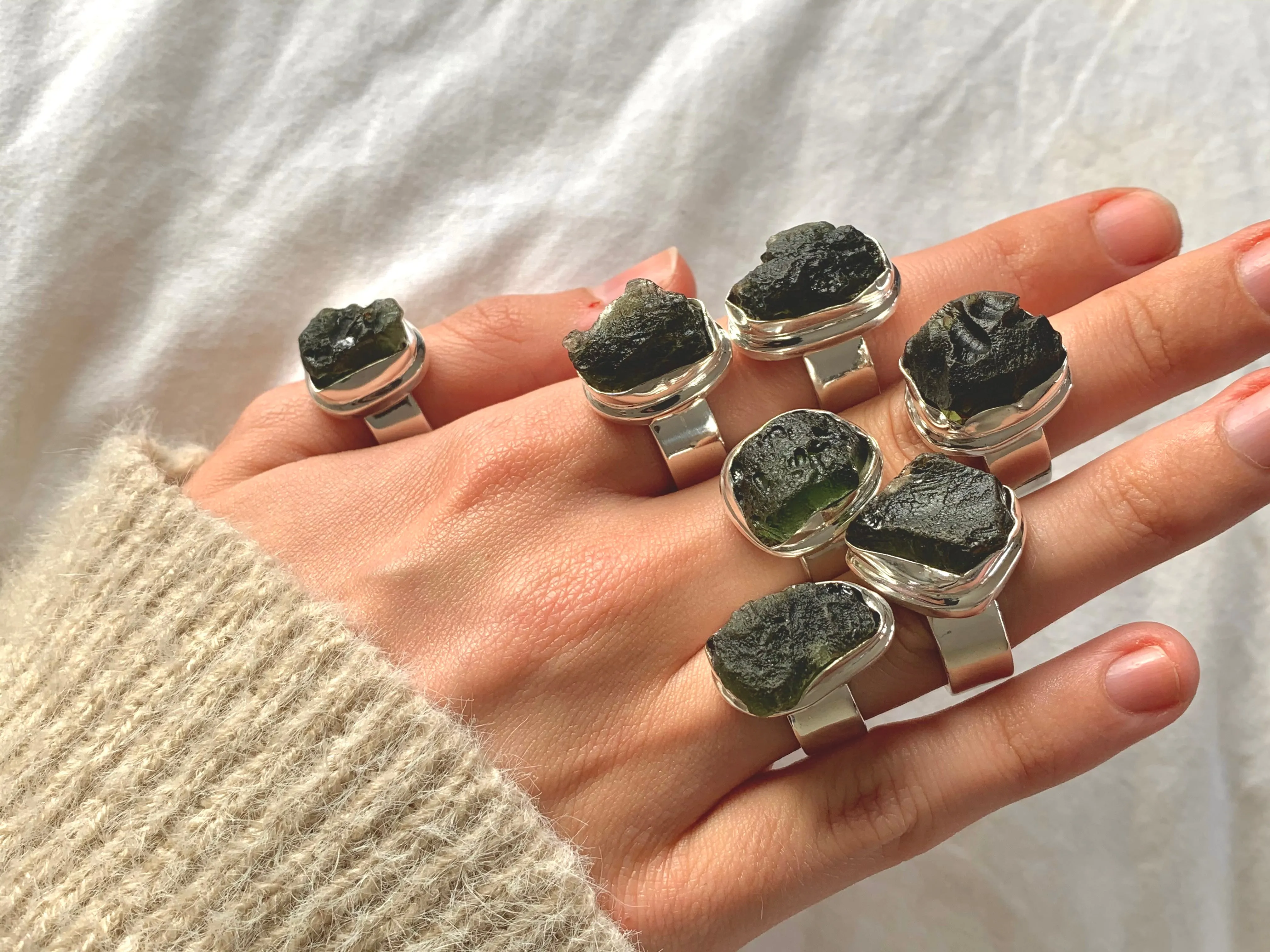 Moldavite Ansley Rings - Freeform