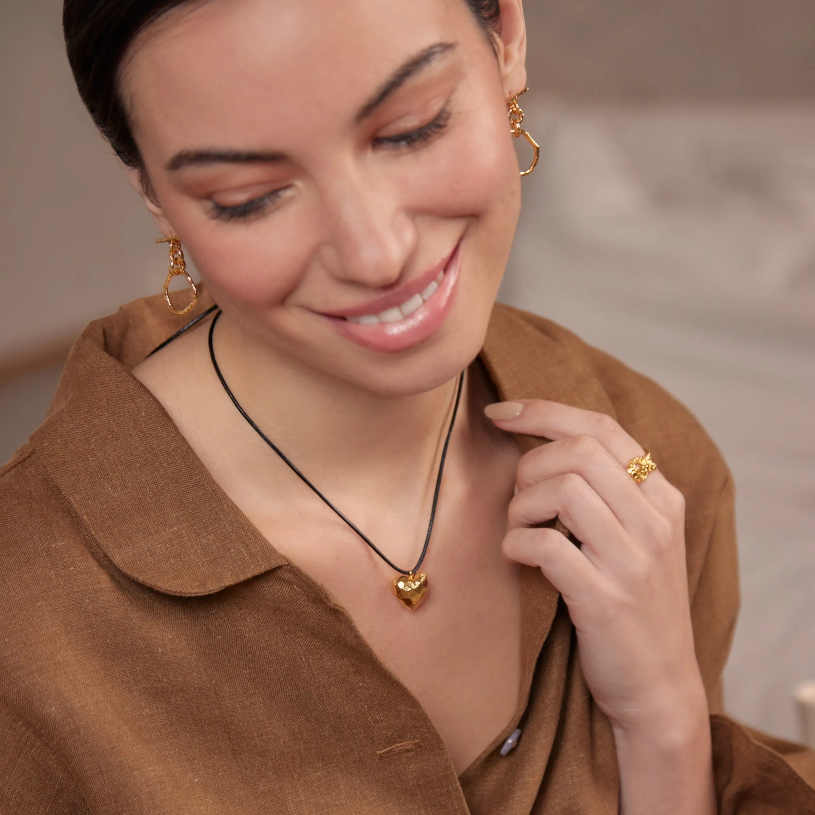 Molten Heart & Leather Adjustable Necklace