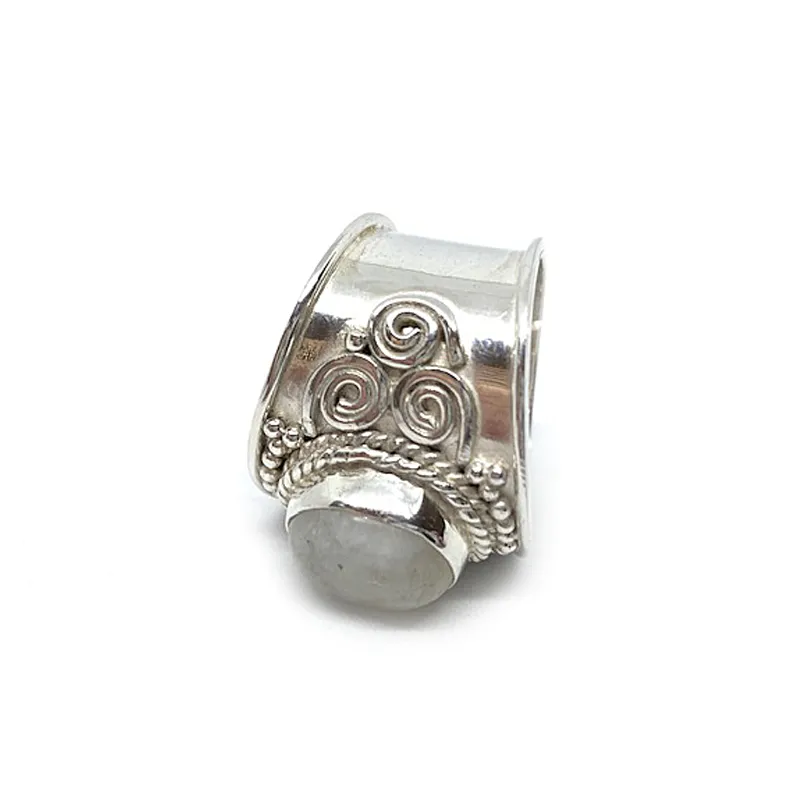 Moonstone Boho Swirl Silver Ring