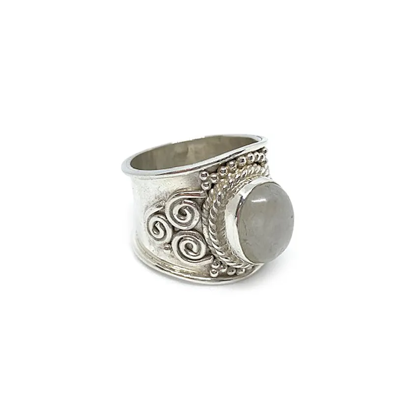 Moonstone Boho Swirl Silver Ring