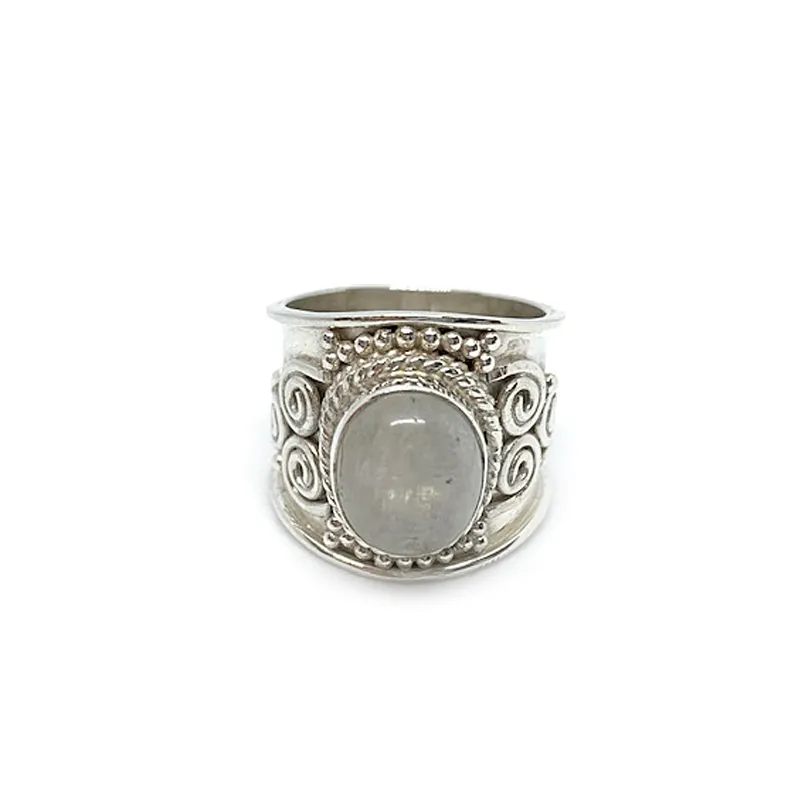 Moonstone Boho Swirl Silver Ring