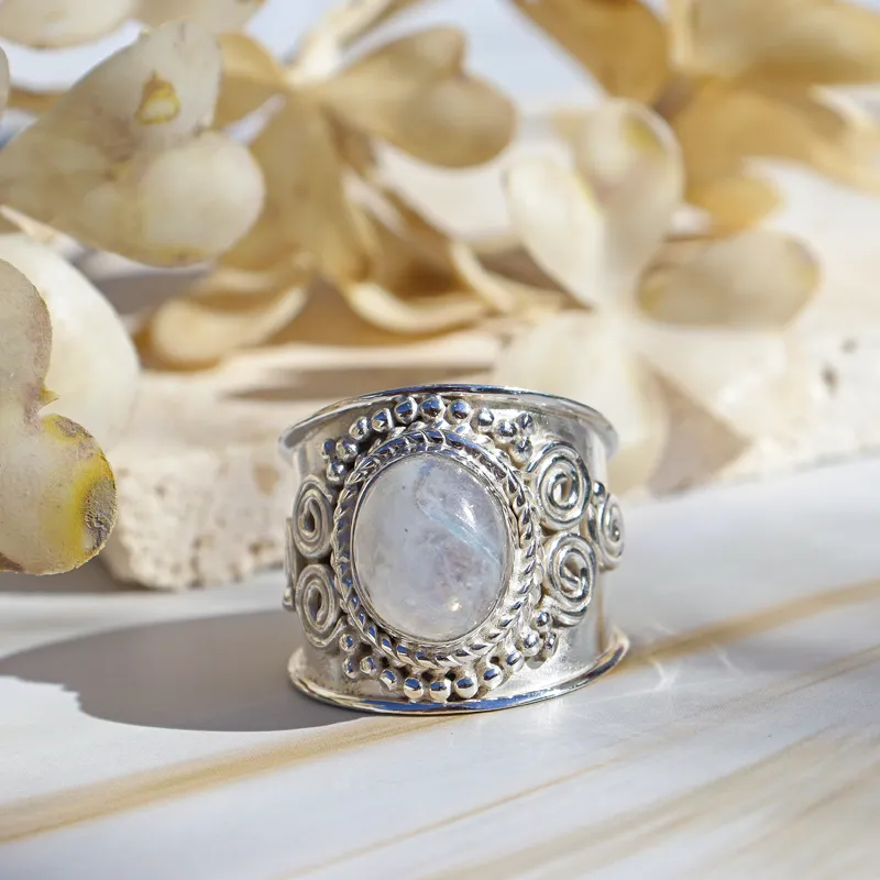 Moonstone Boho Swirl Silver Ring