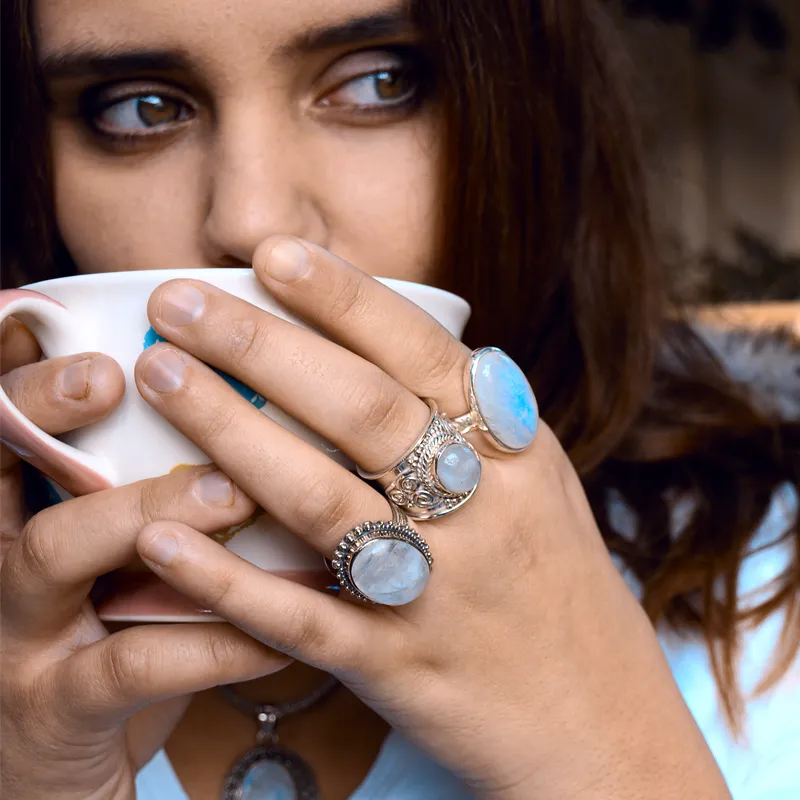 Moonstone Boho Swirl Silver Ring