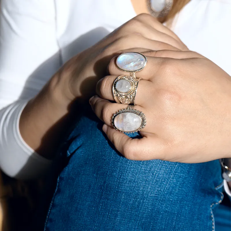 Moonstone Boho Swirl Silver Ring