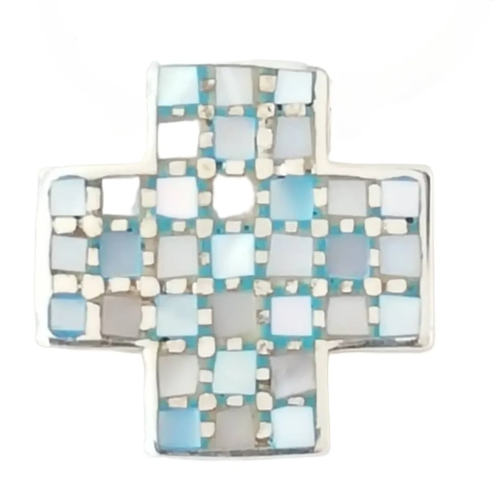 Mosaic Mother of Pearl Cross Pendant Necklace