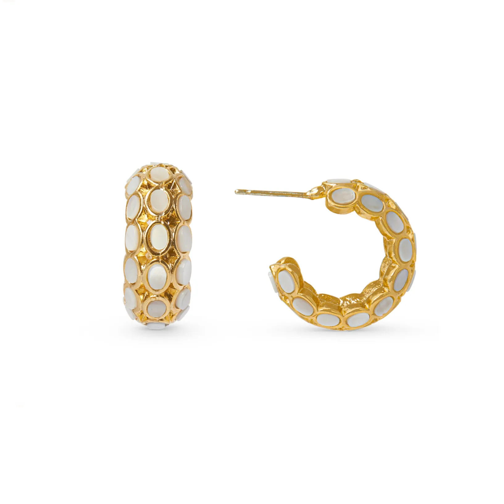 Mother Of Pearl Mosaic Domed Hoop Earrings