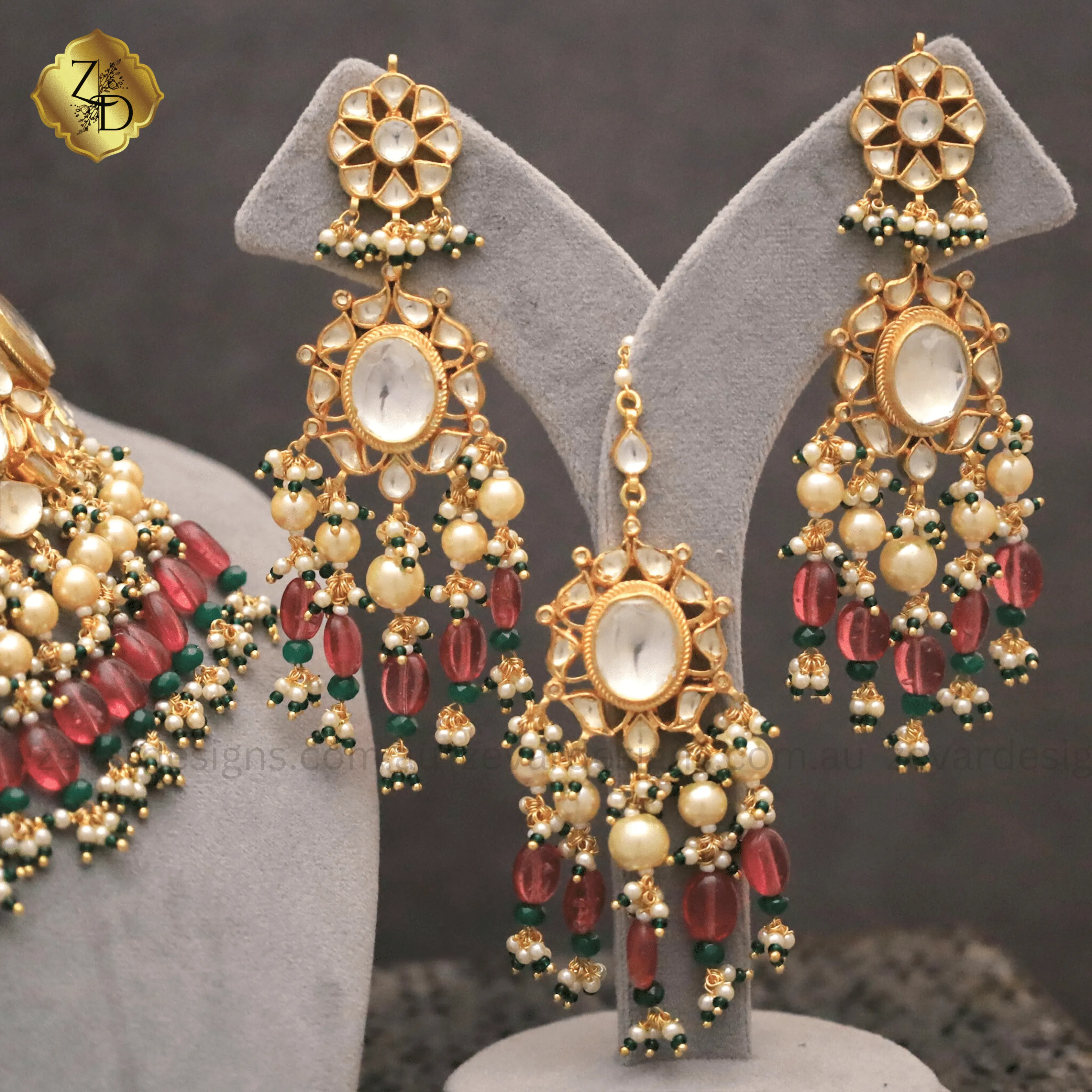 Multicolor Necklace Tikka Set - Pachi Kundan