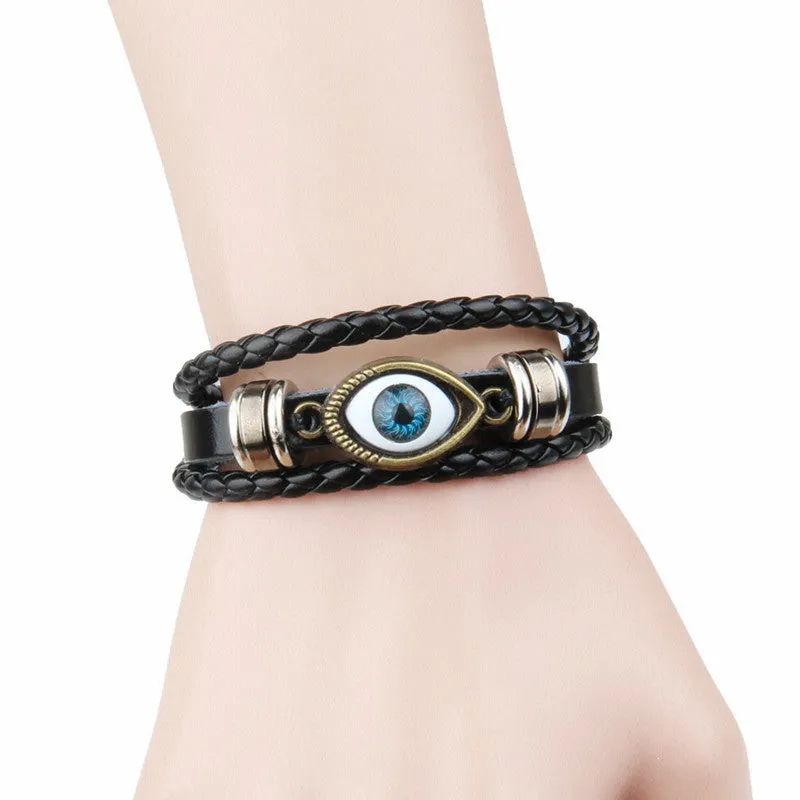 Multilayer Evil Eye Leather Bracelet