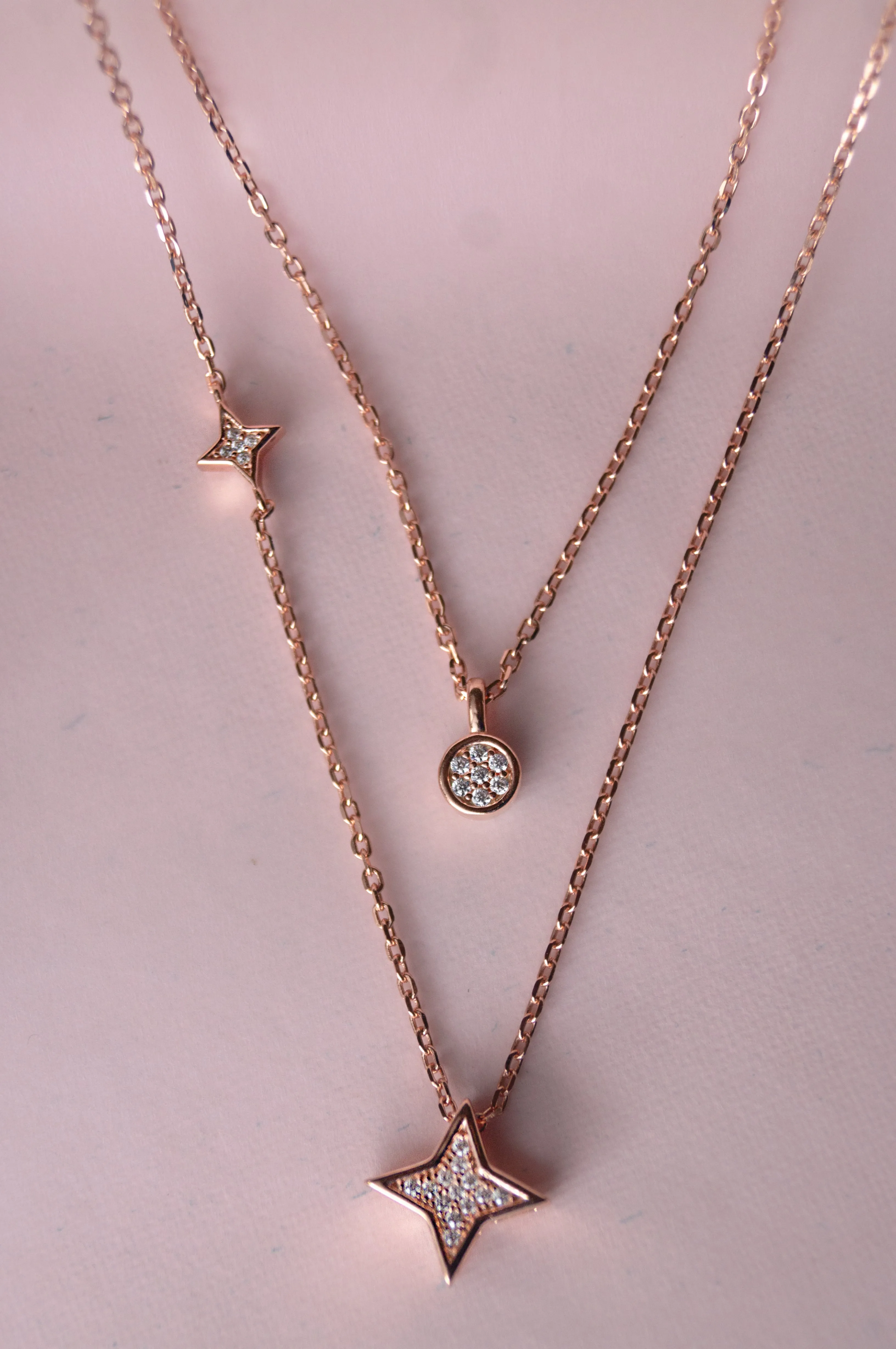 Multilayer Layer Starry Trail Rose Gold Plated Sterling Silver Necklace