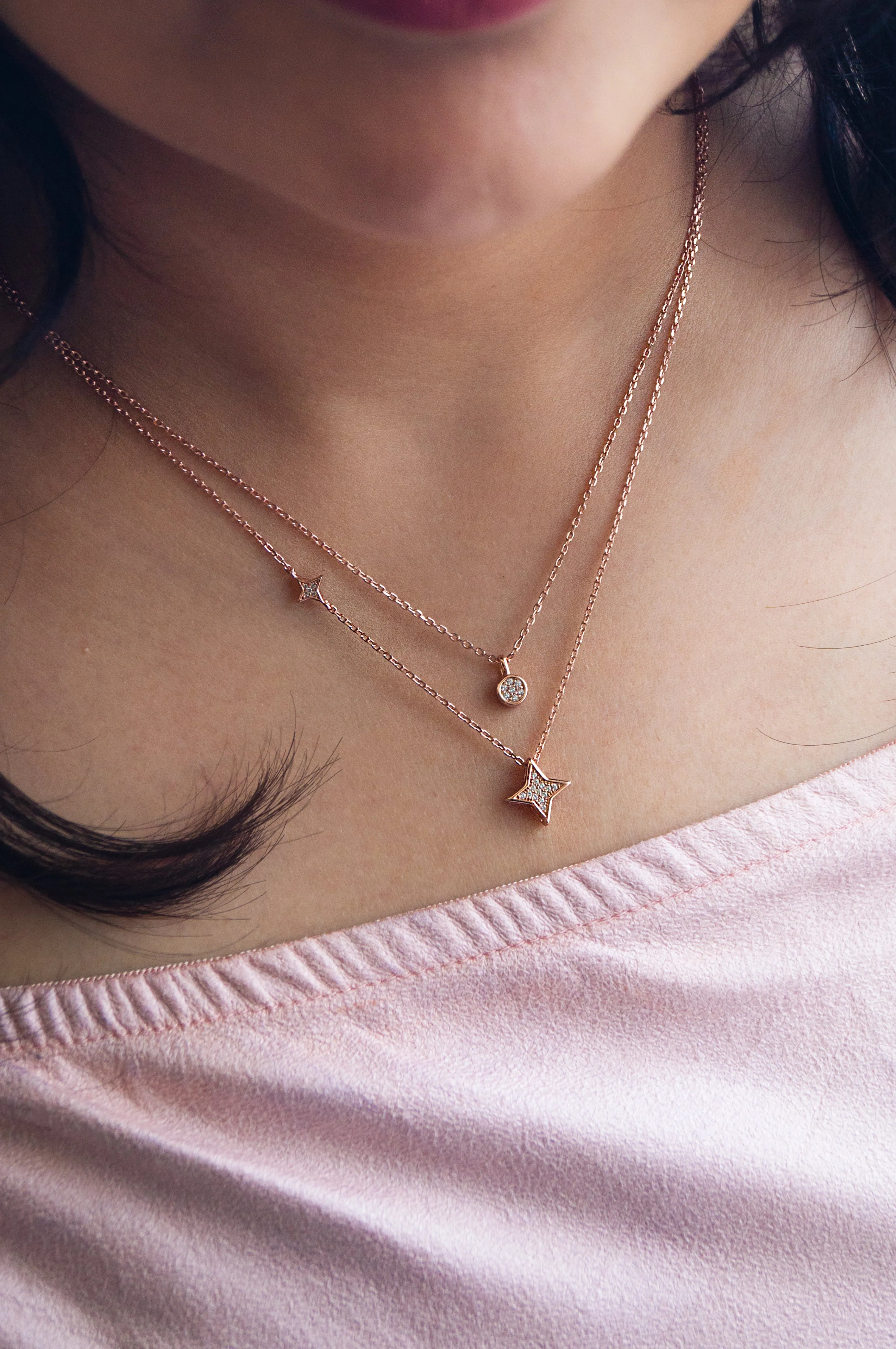 Multilayer Layer Starry Trail Rose Gold Plated Sterling Silver Necklace