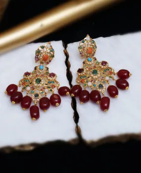 Naurattan with Ruby Drop Earrings