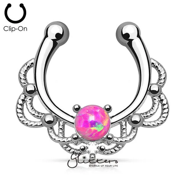 Non Piercing Lacey Single Opal Pink Fake Septum Hanger