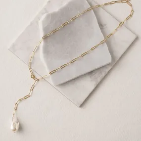 Paperclip Chain Pearl Pendant Necklace