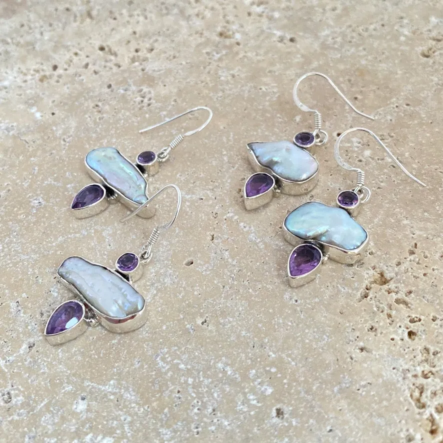 Pearl & Amethyst Earrings - Biwa