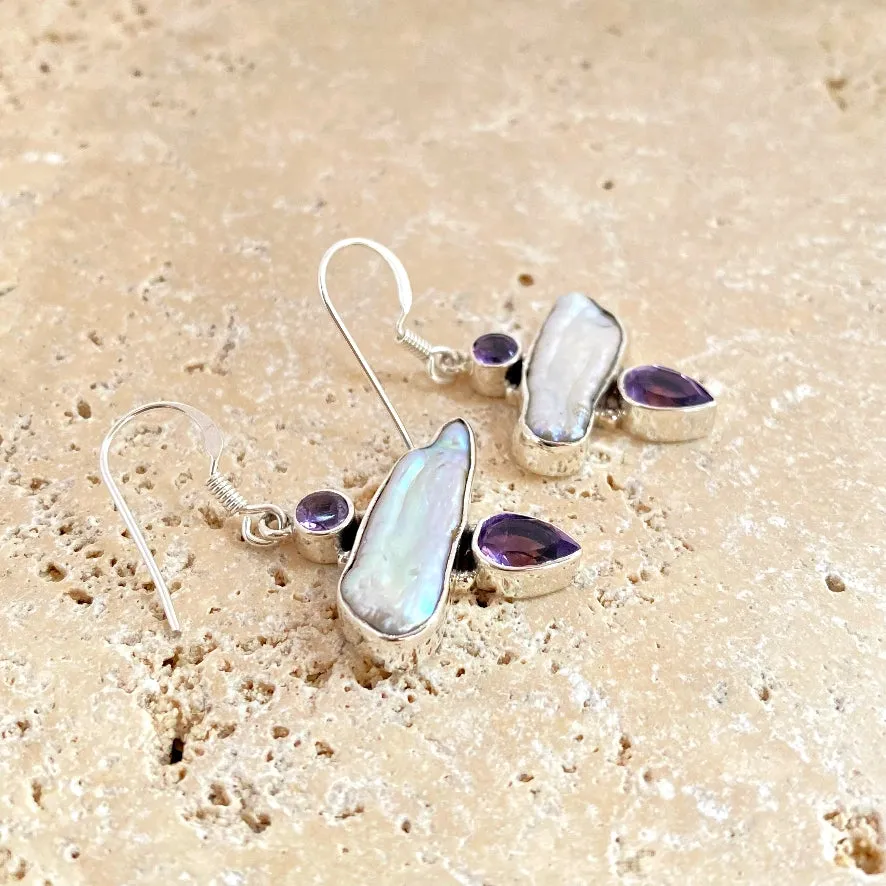 Pearl & Amethyst Earrings - Biwa