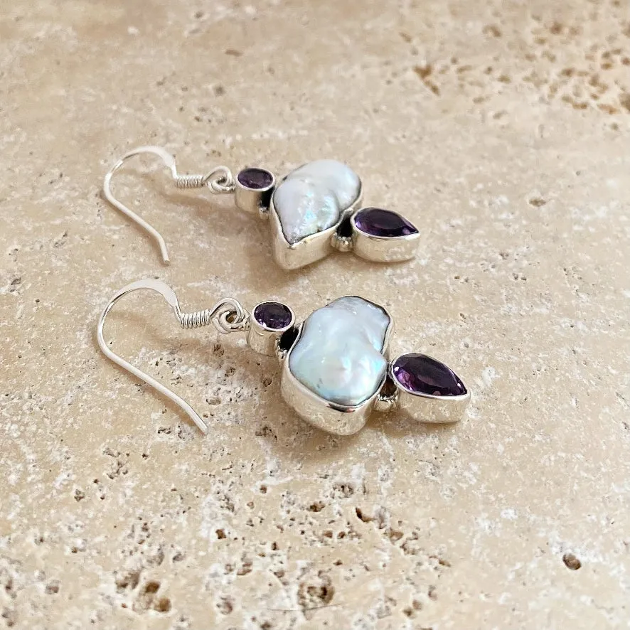 Pearl & Amethyst Earrings - Biwa