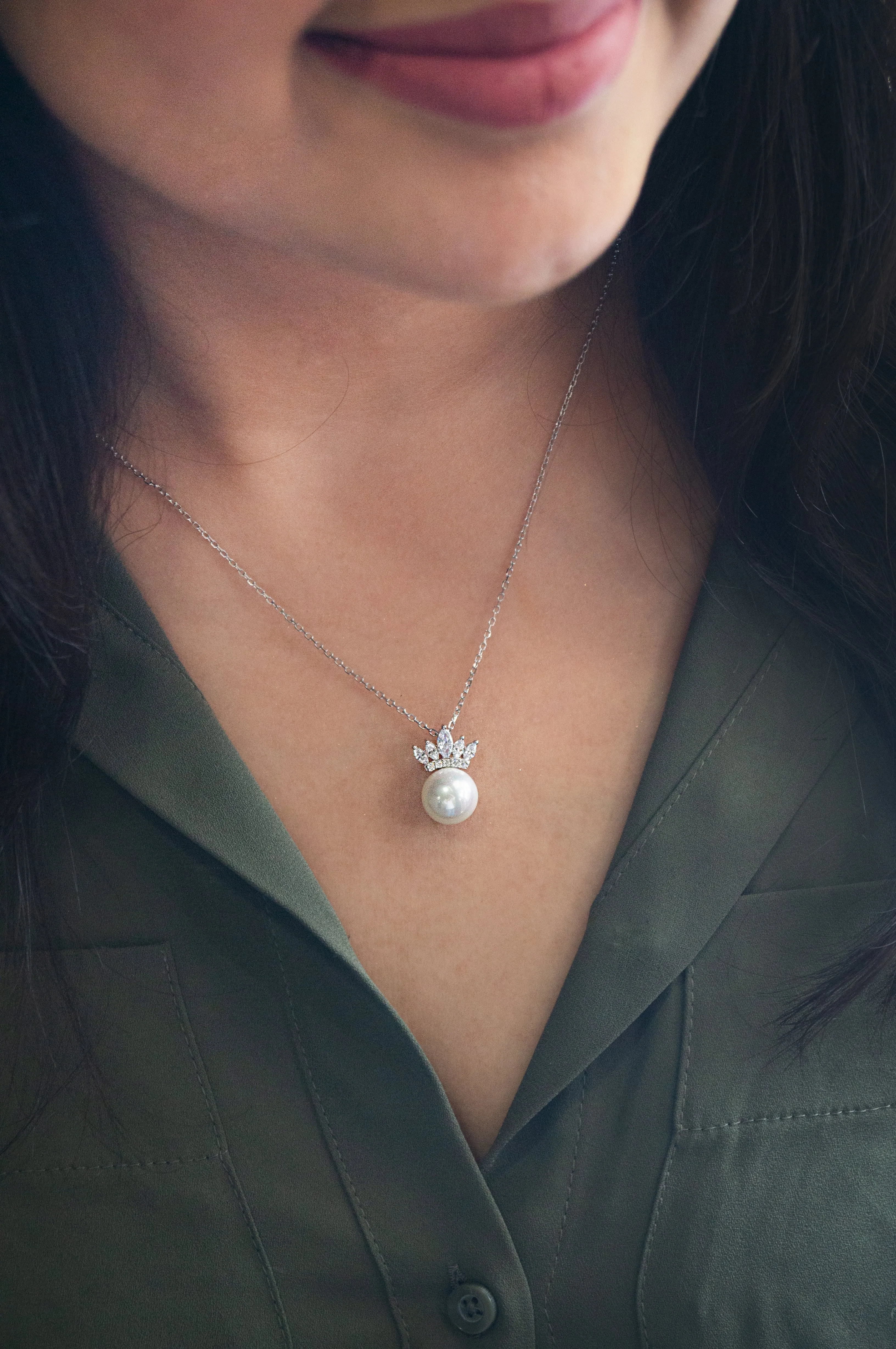 Pearl With A Crown Rose Gold Plated Sterling Silver Pendant With Chain