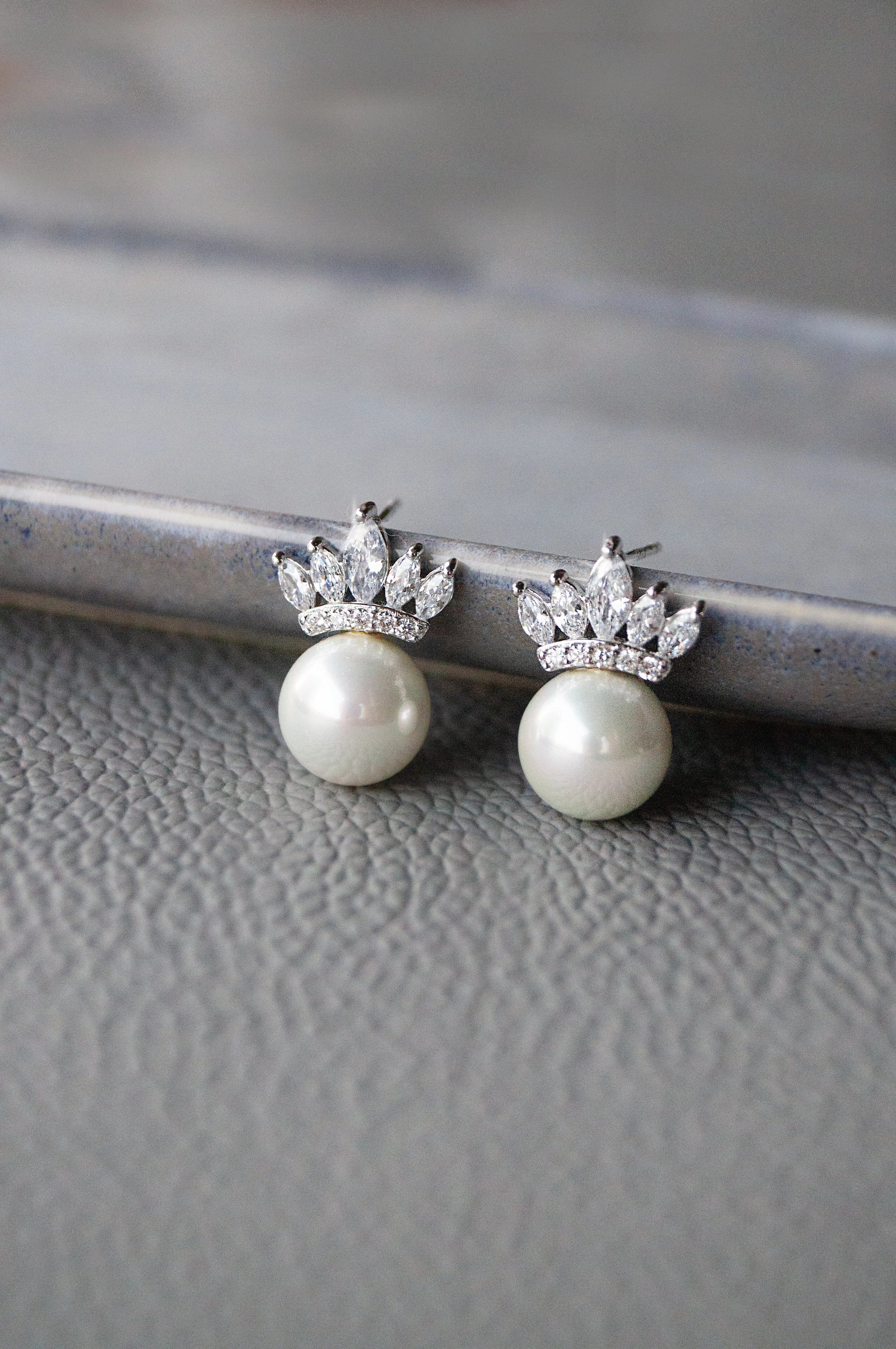 Pearl With A Crown Rose Gold Plated Sterling Silver Statement Stud Earrings