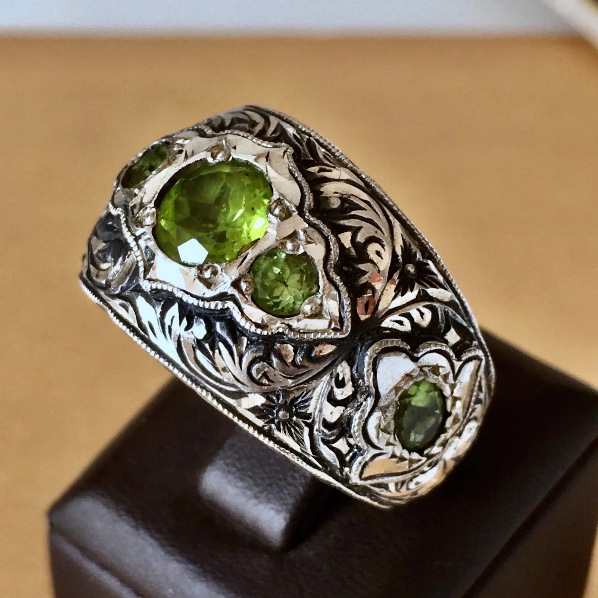 Peridot Mens Ring Artisan Handmade Sterling Silver Gemstone Jewelry