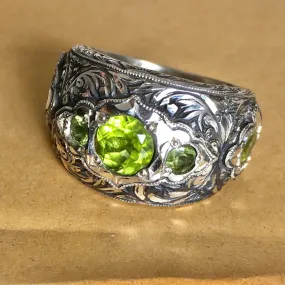 Peridot Mens Ring Artisan Handmade Sterling Silver Gemstone Jewelry