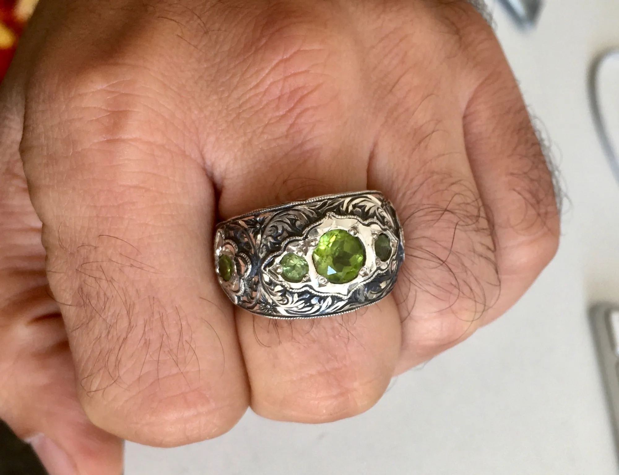 Peridot Mens Ring Artisan Handmade Sterling Silver Gemstone Jewelry