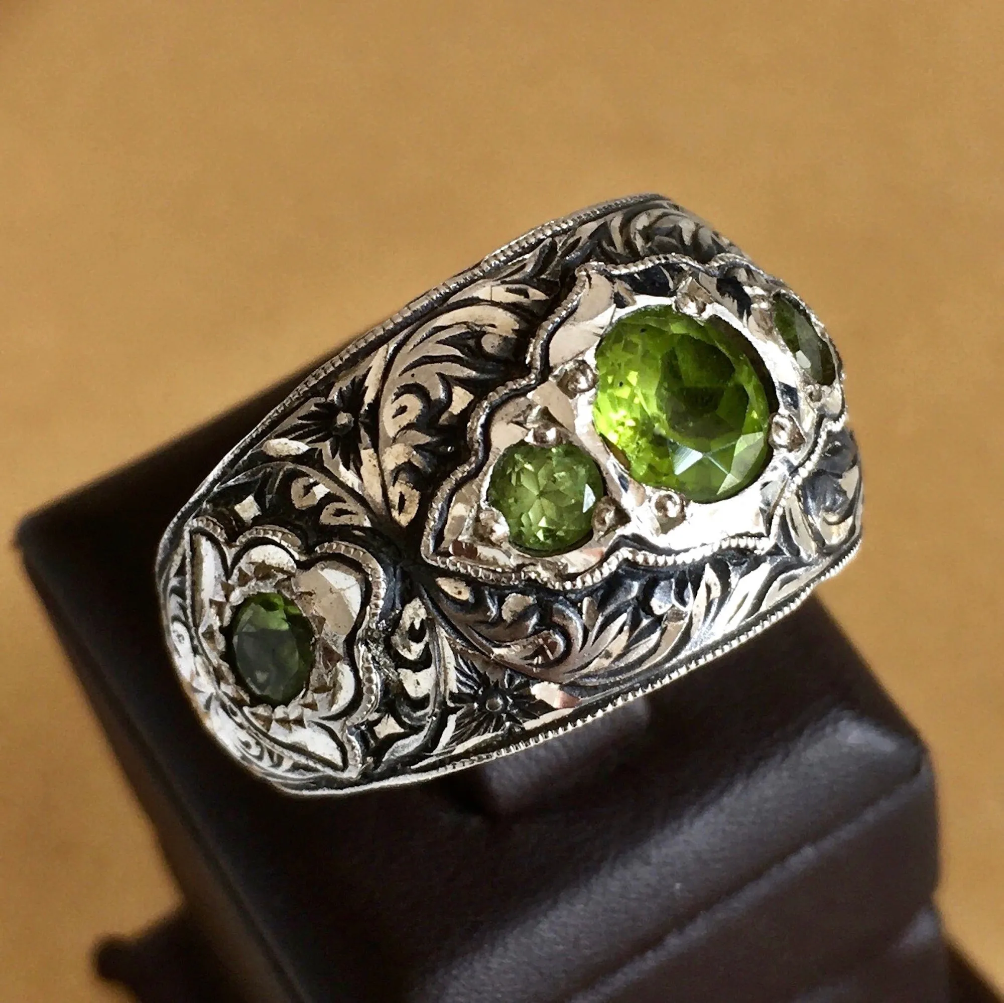 Peridot Mens Ring Artisan Handmade Sterling Silver Gemstone Jewelry