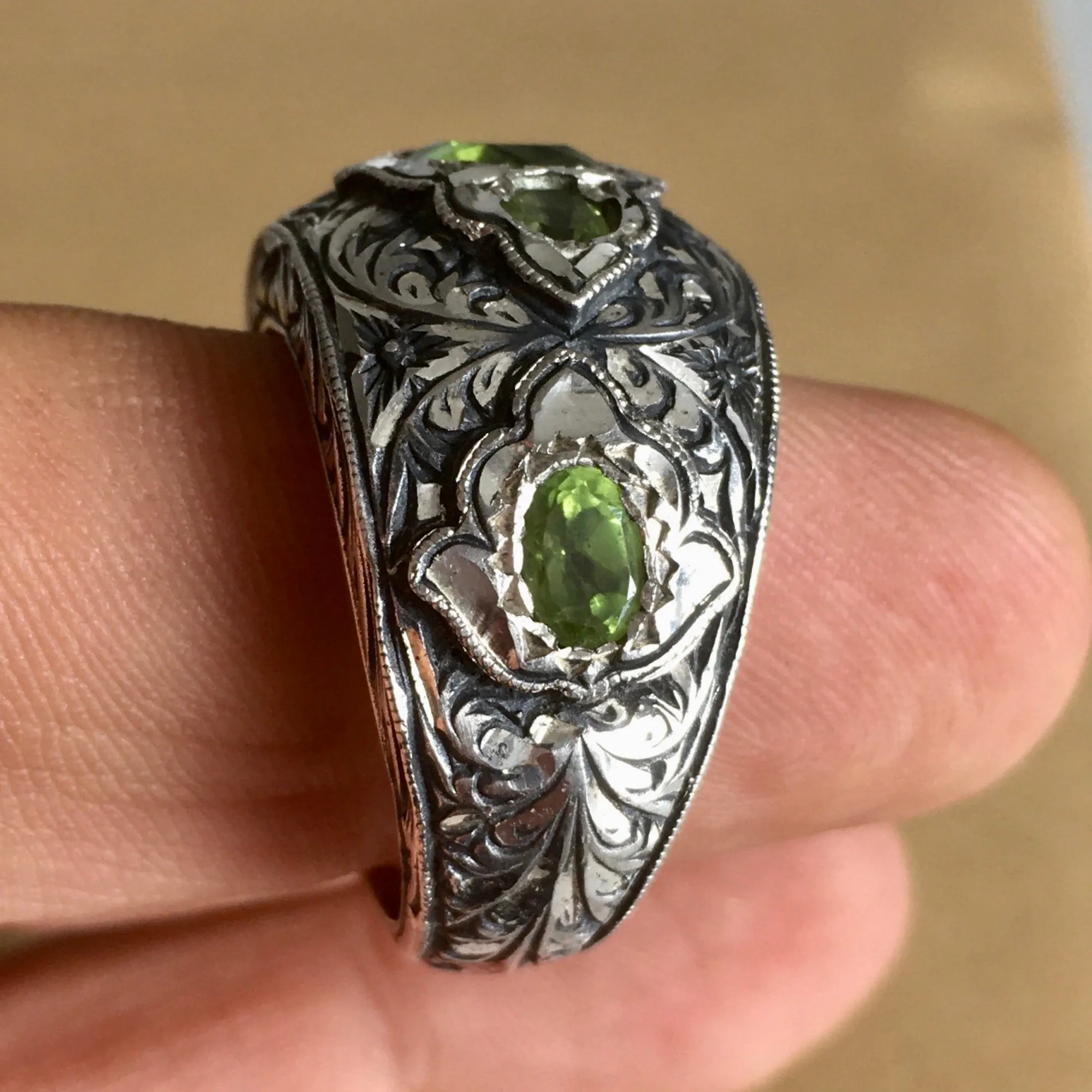 Peridot Mens Ring Artisan Handmade Sterling Silver Gemstone Jewelry