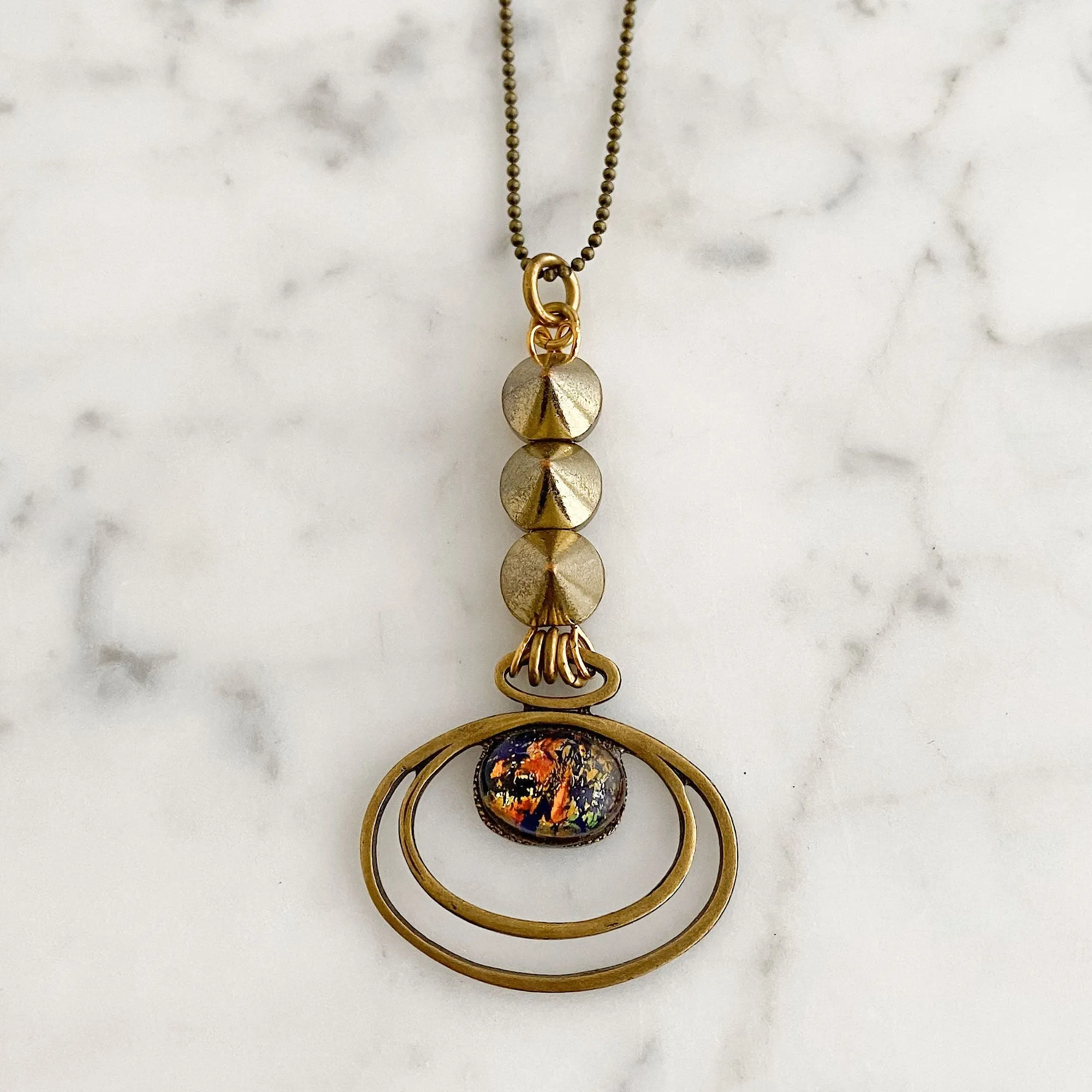 PIA fire opal and bronze pendant necklace