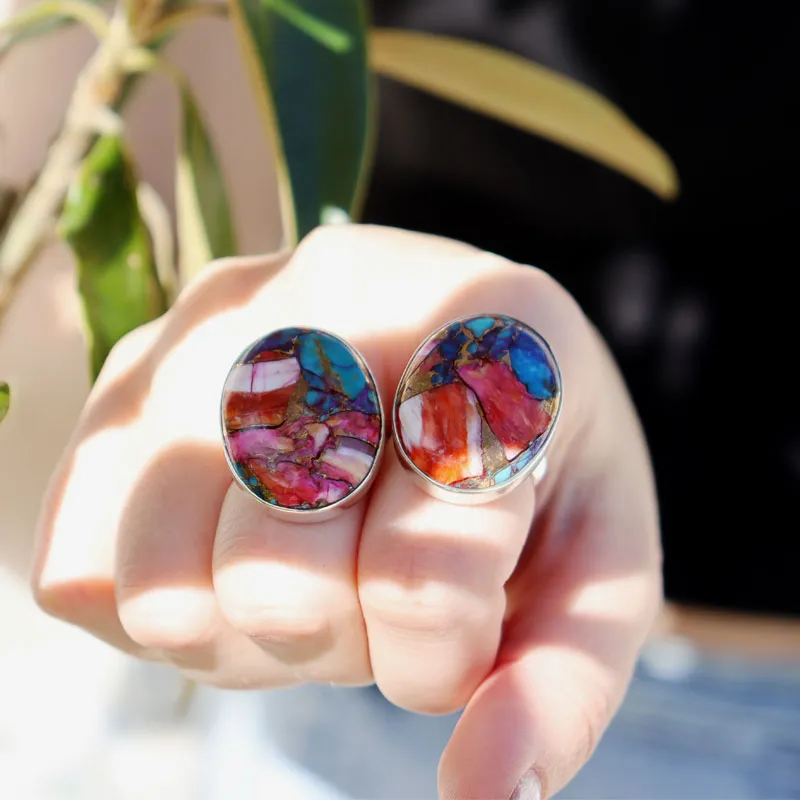 Pink Dahlia Copper Turquoise Ring