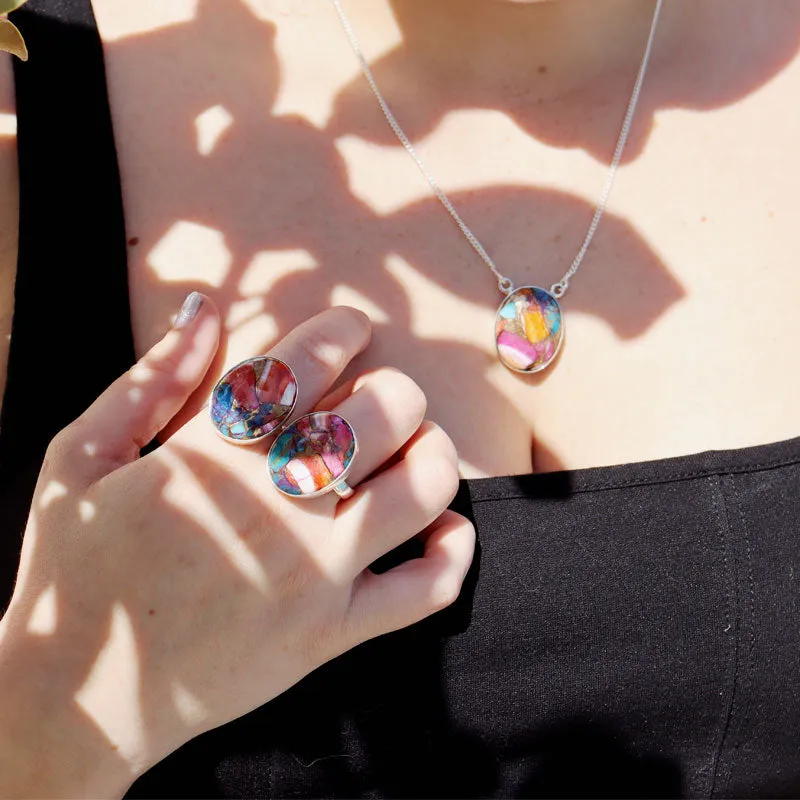 Pink Dahlia Copper Turquoise Ring