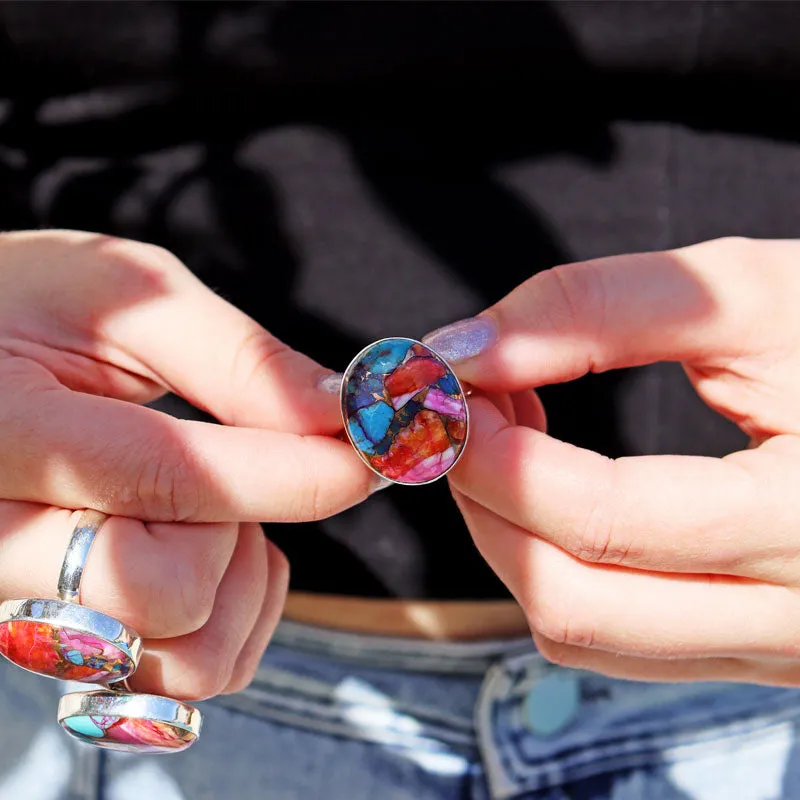 Pink Dahlia Copper Turquoise Ring