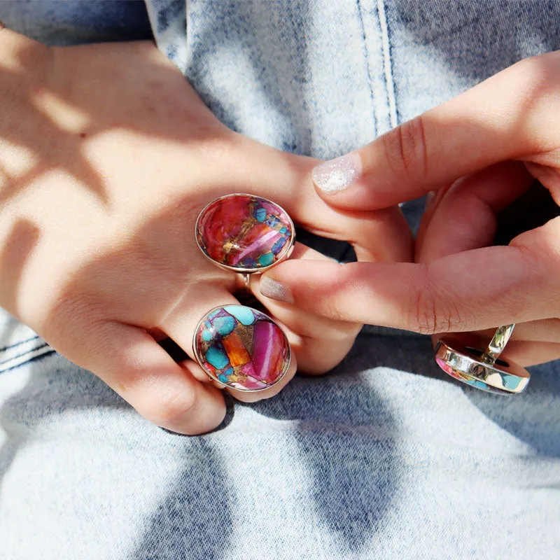 Pink Dahlia Copper Turquoise Ring