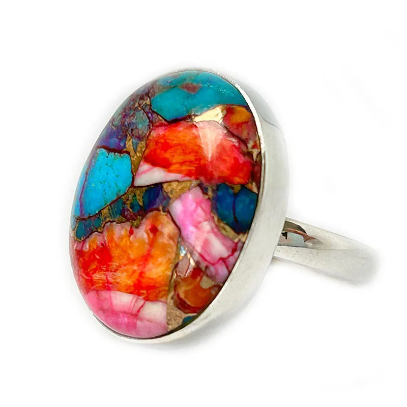 Pink Dahlia Copper Turquoise Ring