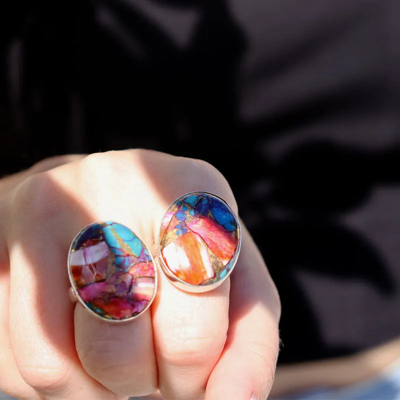 Pink Dahlia Copper Turquoise Ring