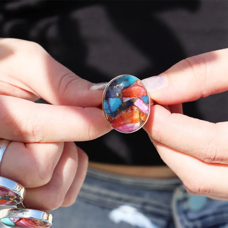 Pink Dahlia Copper Turquoise Ring