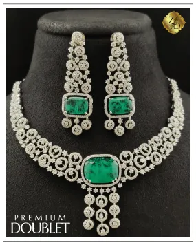 Premium ‘Doublet’ AD Necklace Set - Mint Green