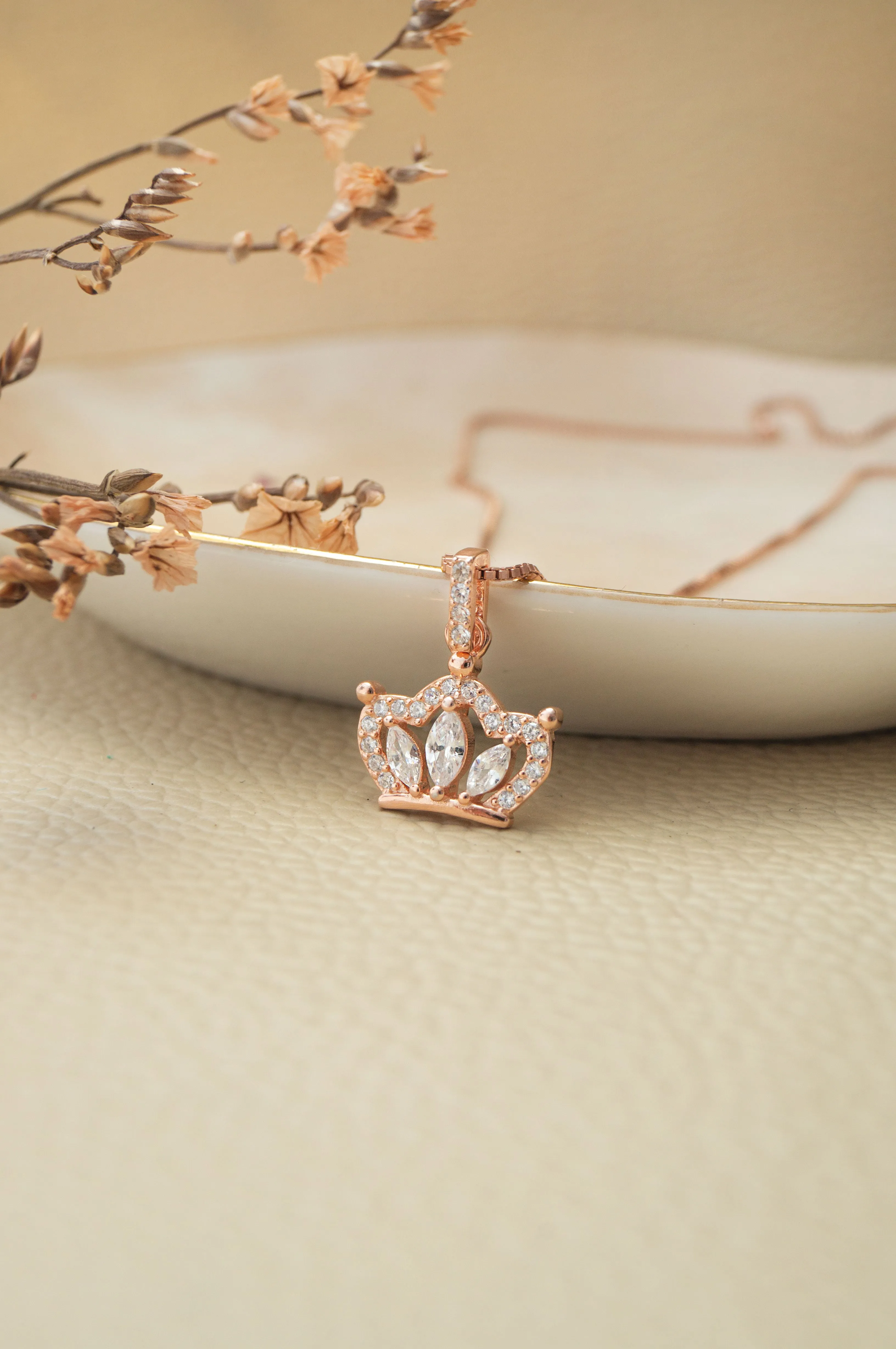 Pretty Crown Rose Gold Plated Sterling Silver Pendant