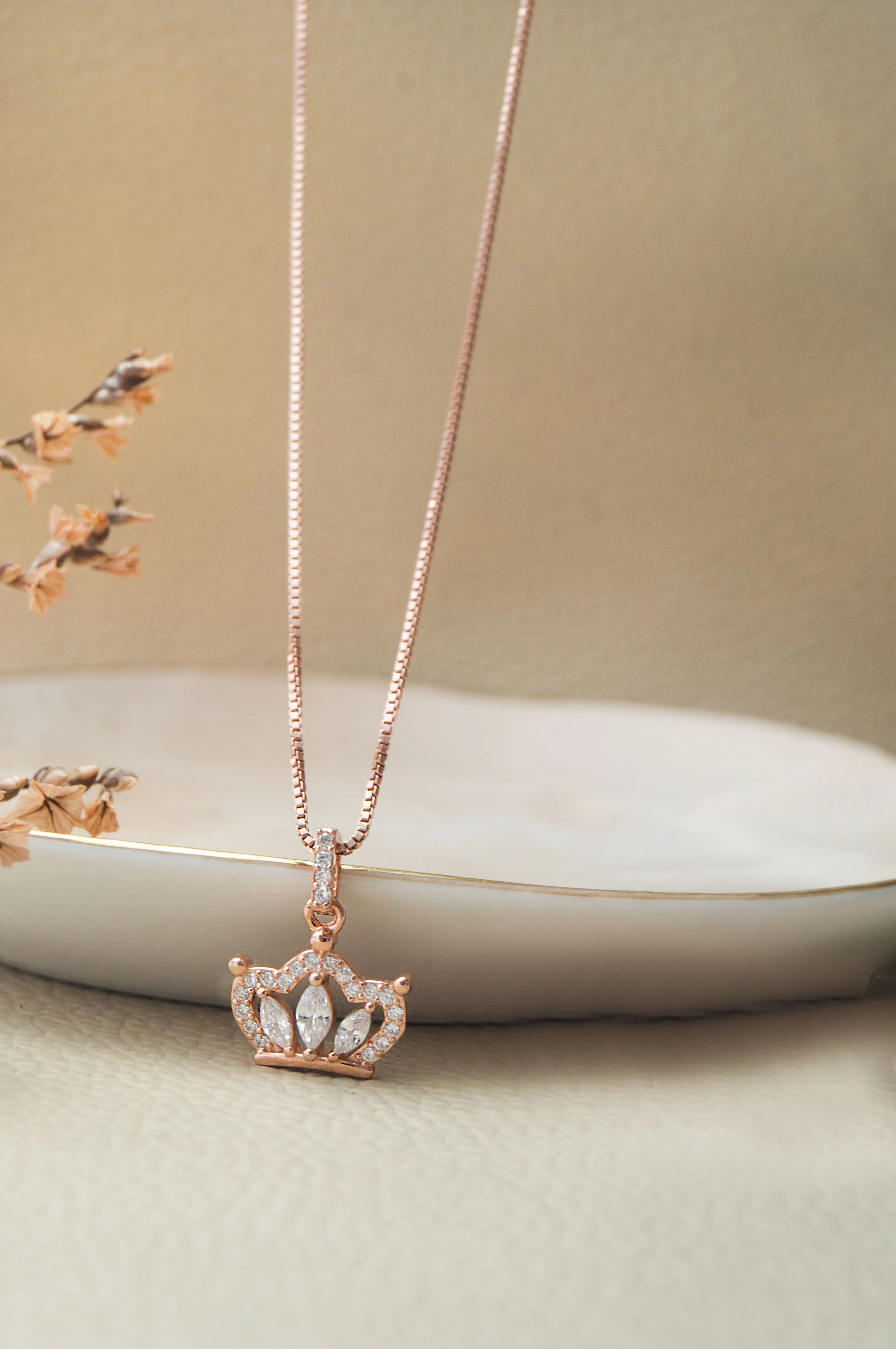 Pretty Crown Rose Gold Plated Sterling Silver Pendant