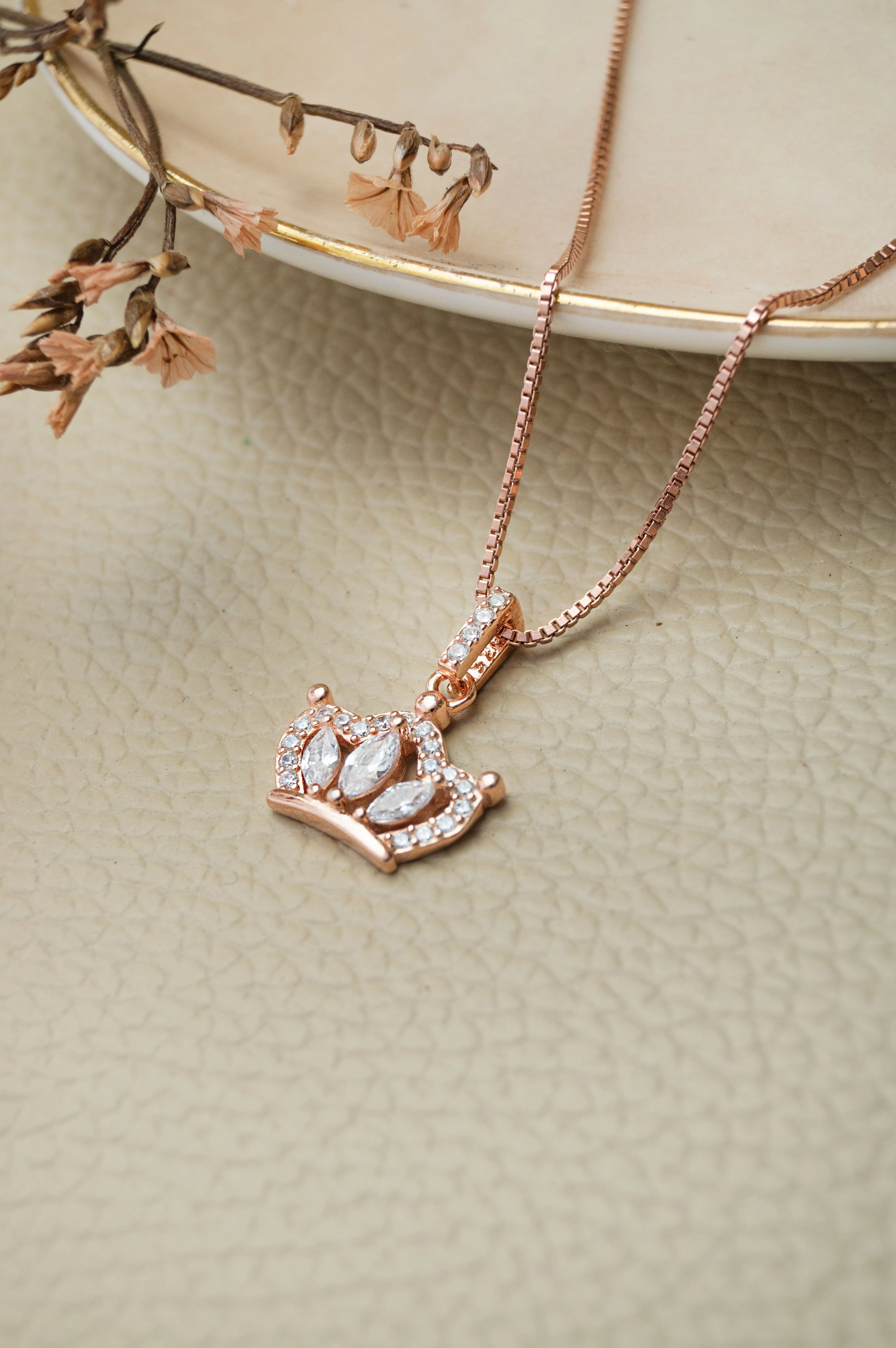 Pretty Crown Rose Gold Plated Sterling Silver Pendant