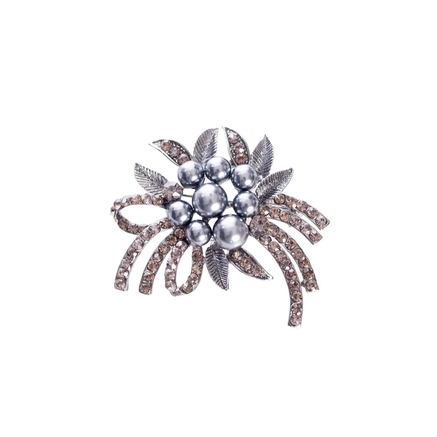 Pretty Vintage Style Silver Colour Rhinestone Brooch