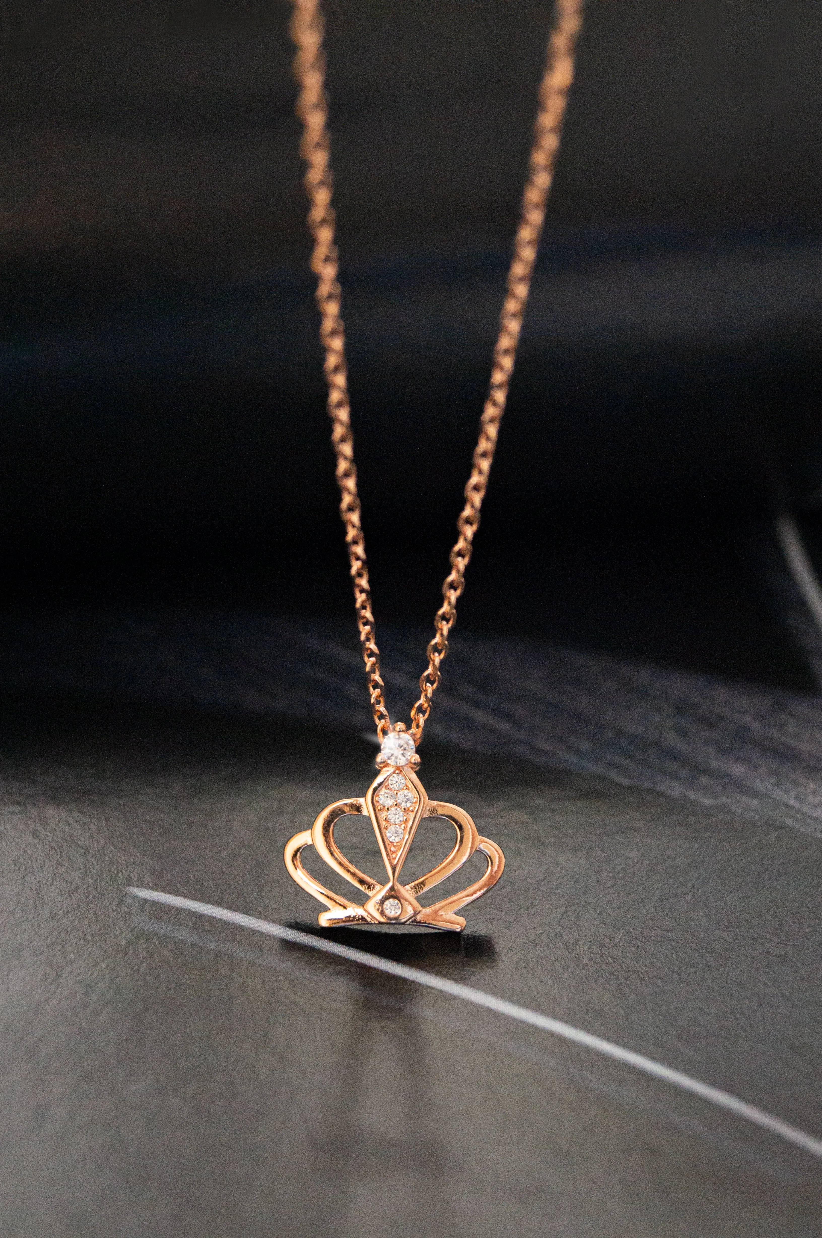 Princess's Crown Rose Gold Plated Sterling Silver Pendant Chain Necklace