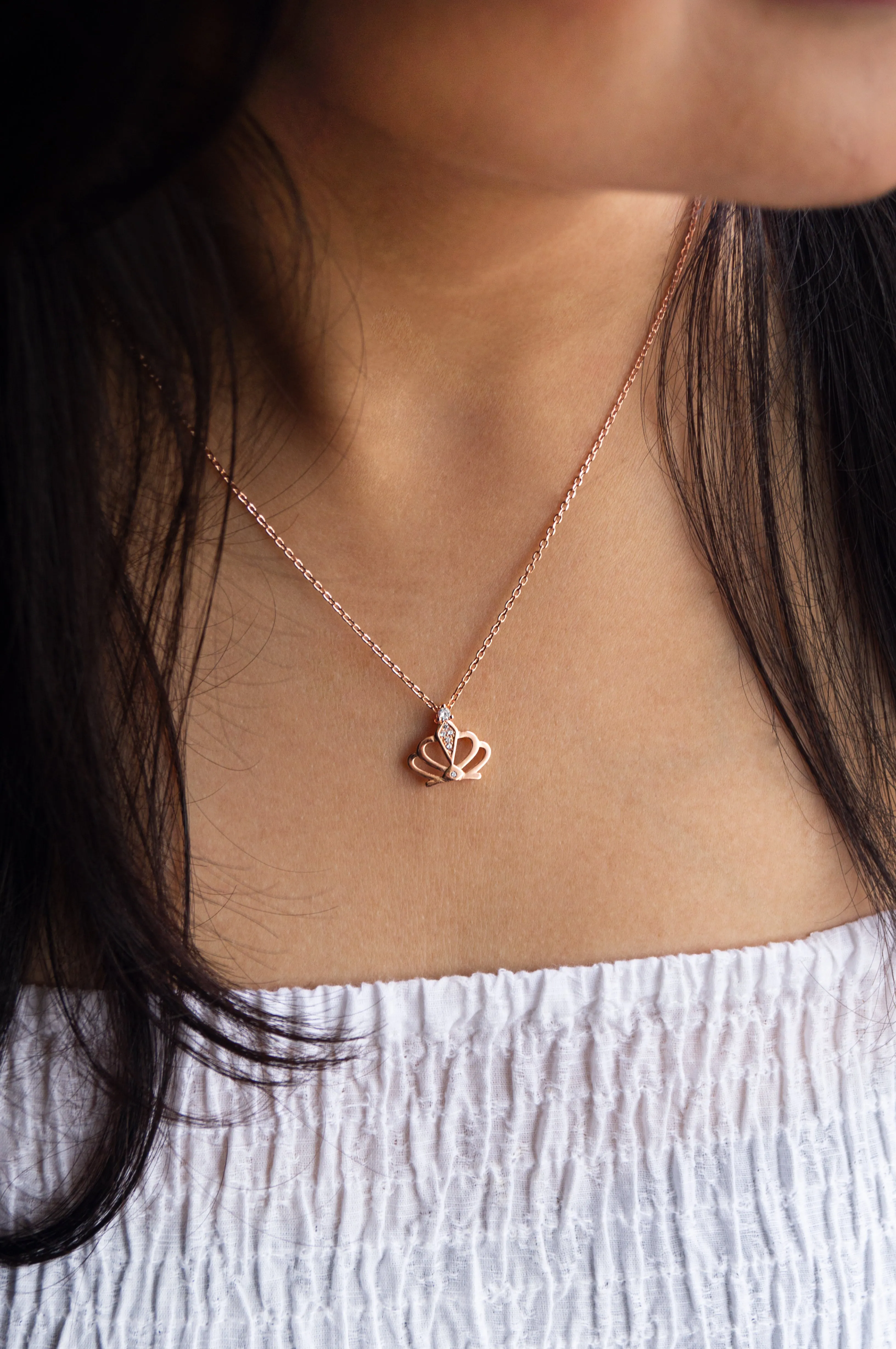 Princess's Crown Rose Gold Plated Sterling Silver Pendant Chain Necklace