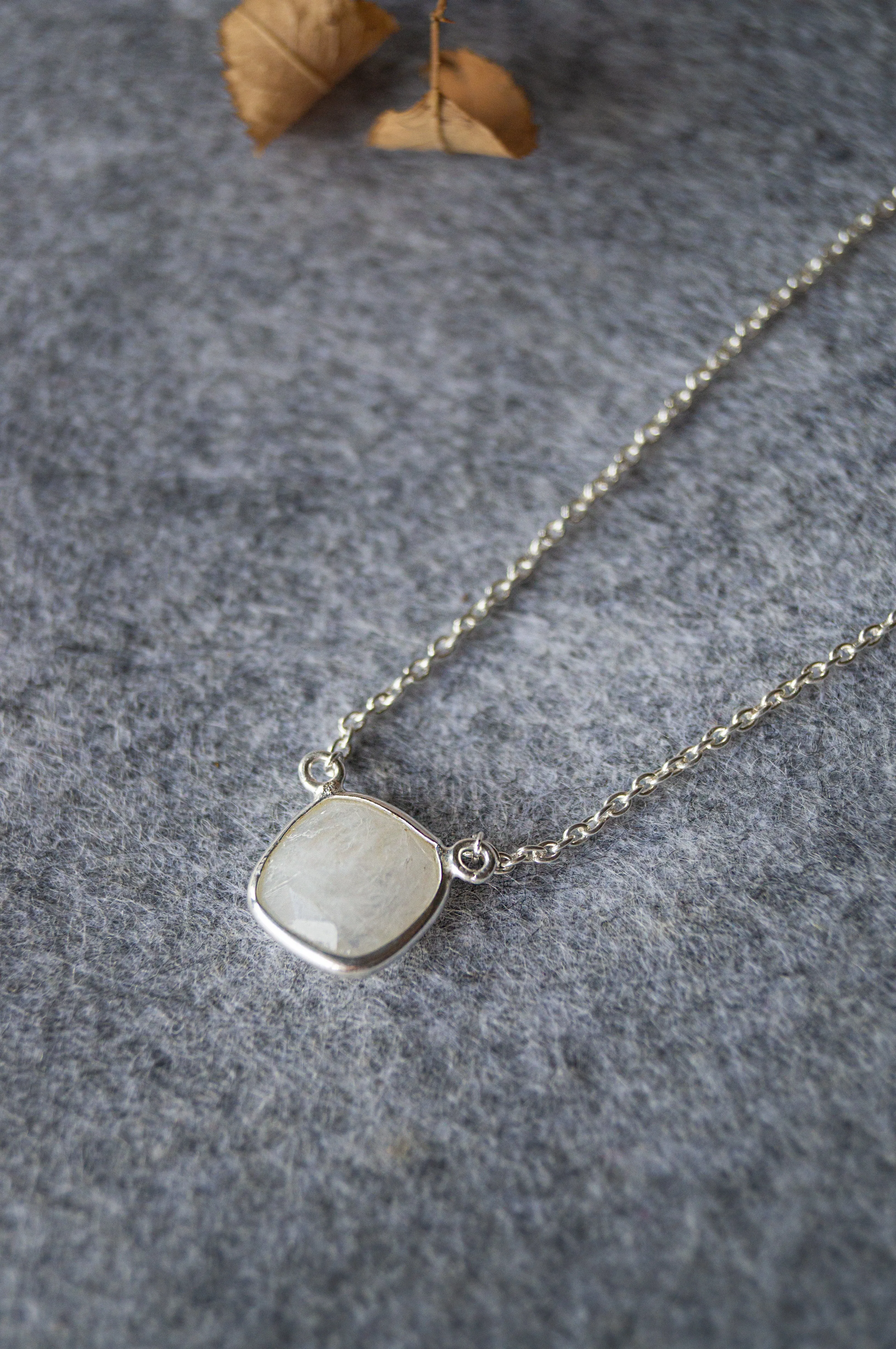 Rainbow Moonstone Cushion Cut Sterling Silver Pendant Necklace