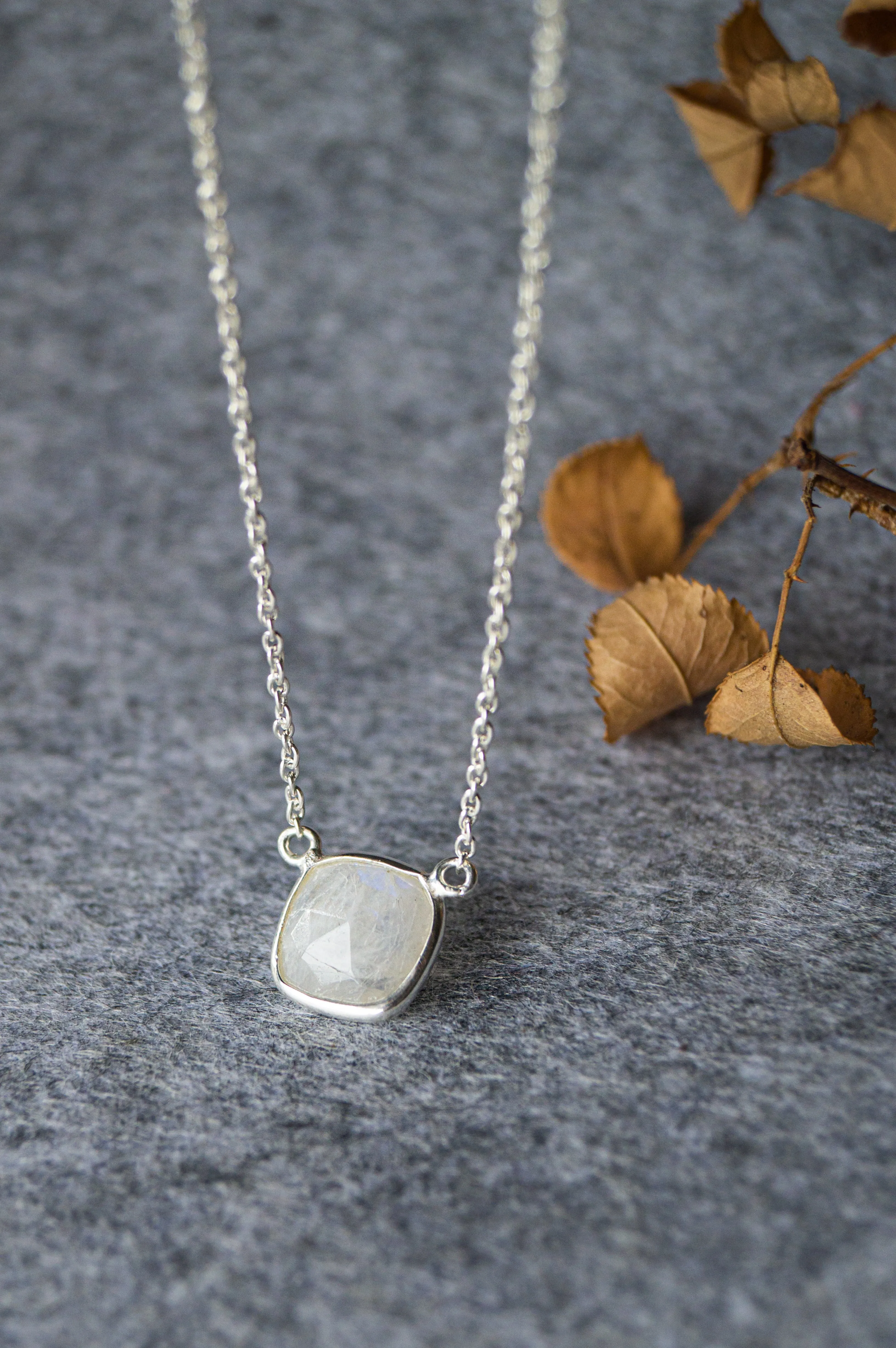 Rainbow Moonstone Cushion Cut Sterling Silver Pendant Necklace