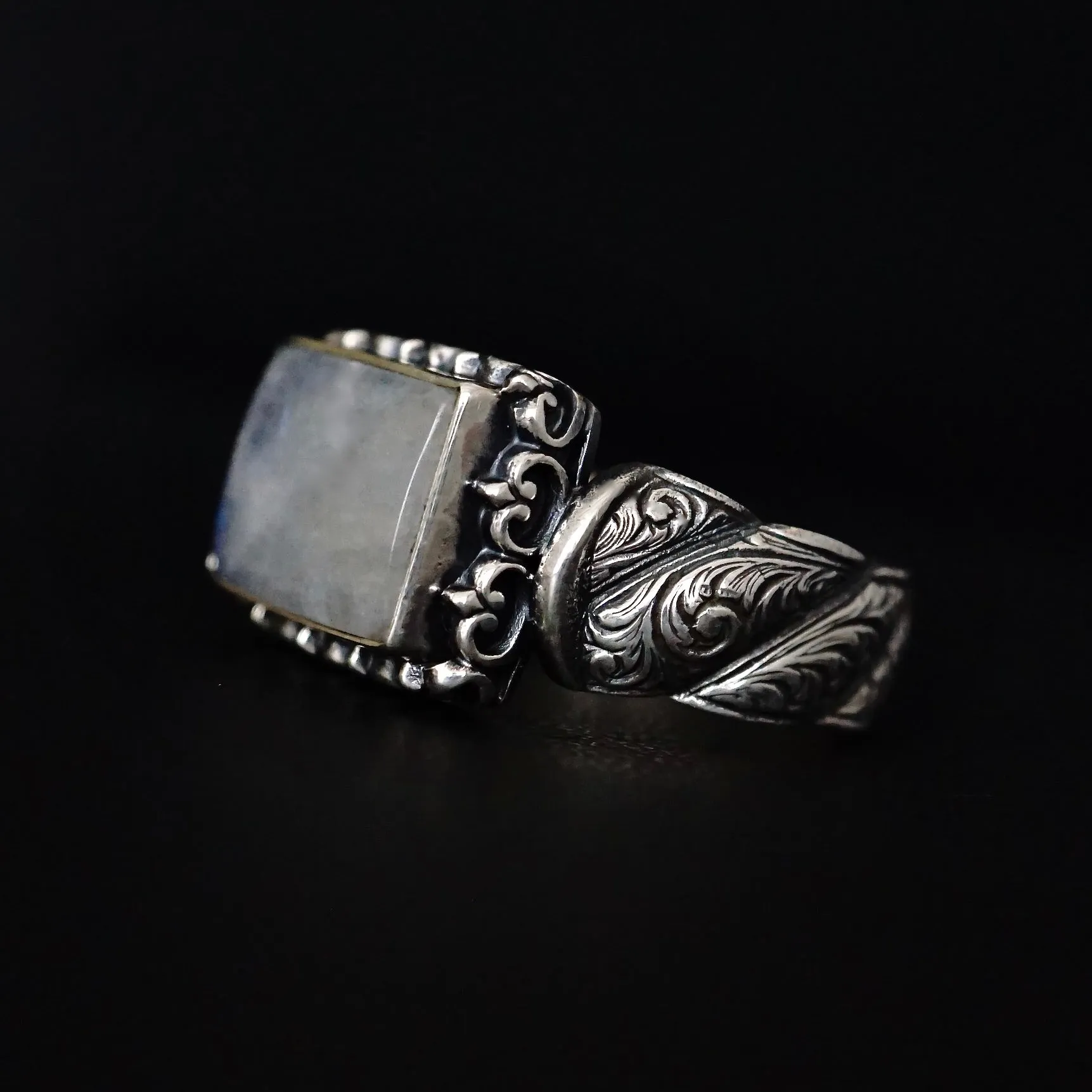 Rainbow Moonstone Ring Handmade Jewelry natural gemstone Unique Turkish Artisan