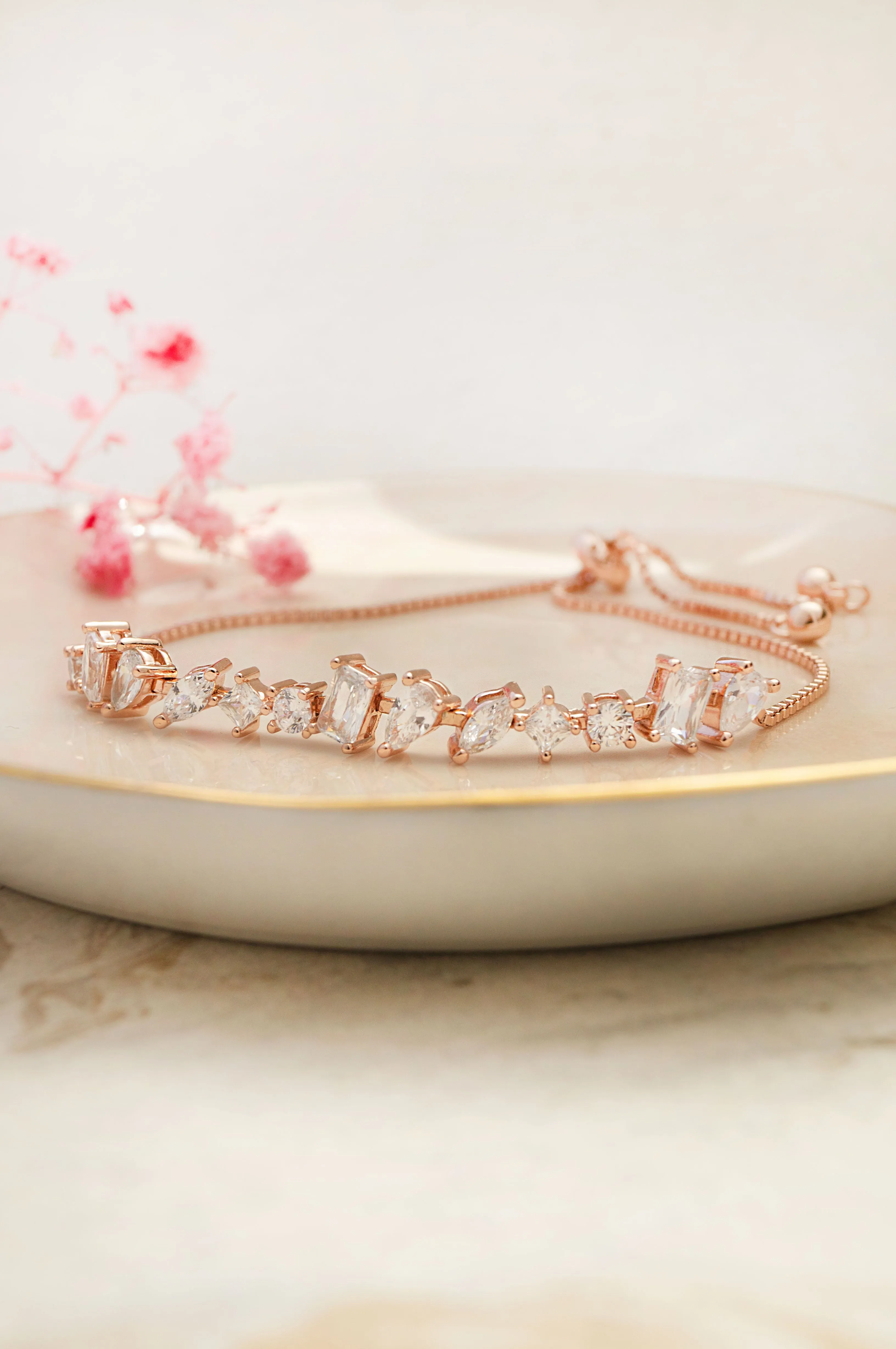 Randomly Blinging Rose Gold Plated Sterling Silver Adjustable Bracelet