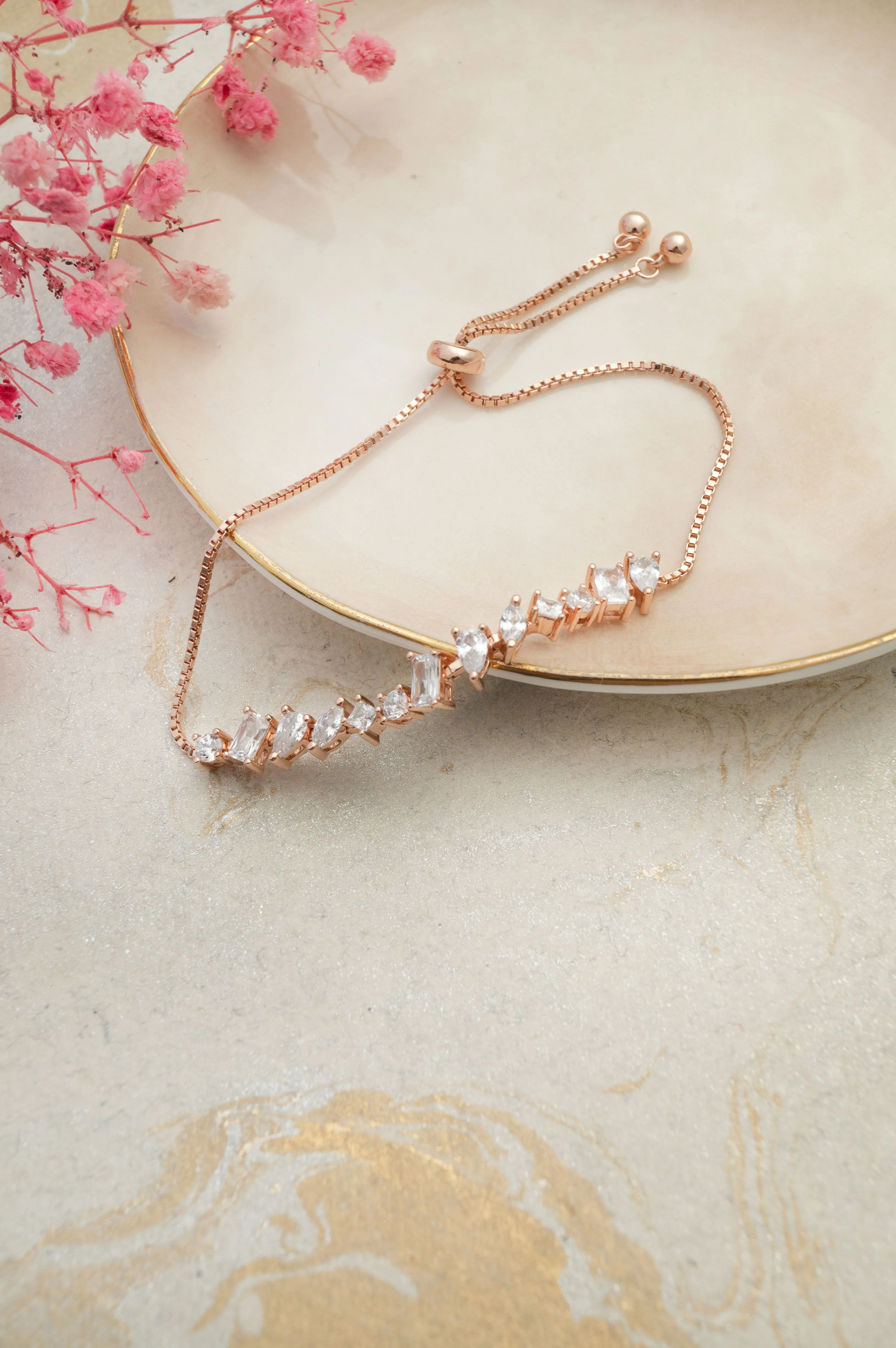 Randomly Blinging Rose Gold Plated Sterling Silver Adjustable Bracelet