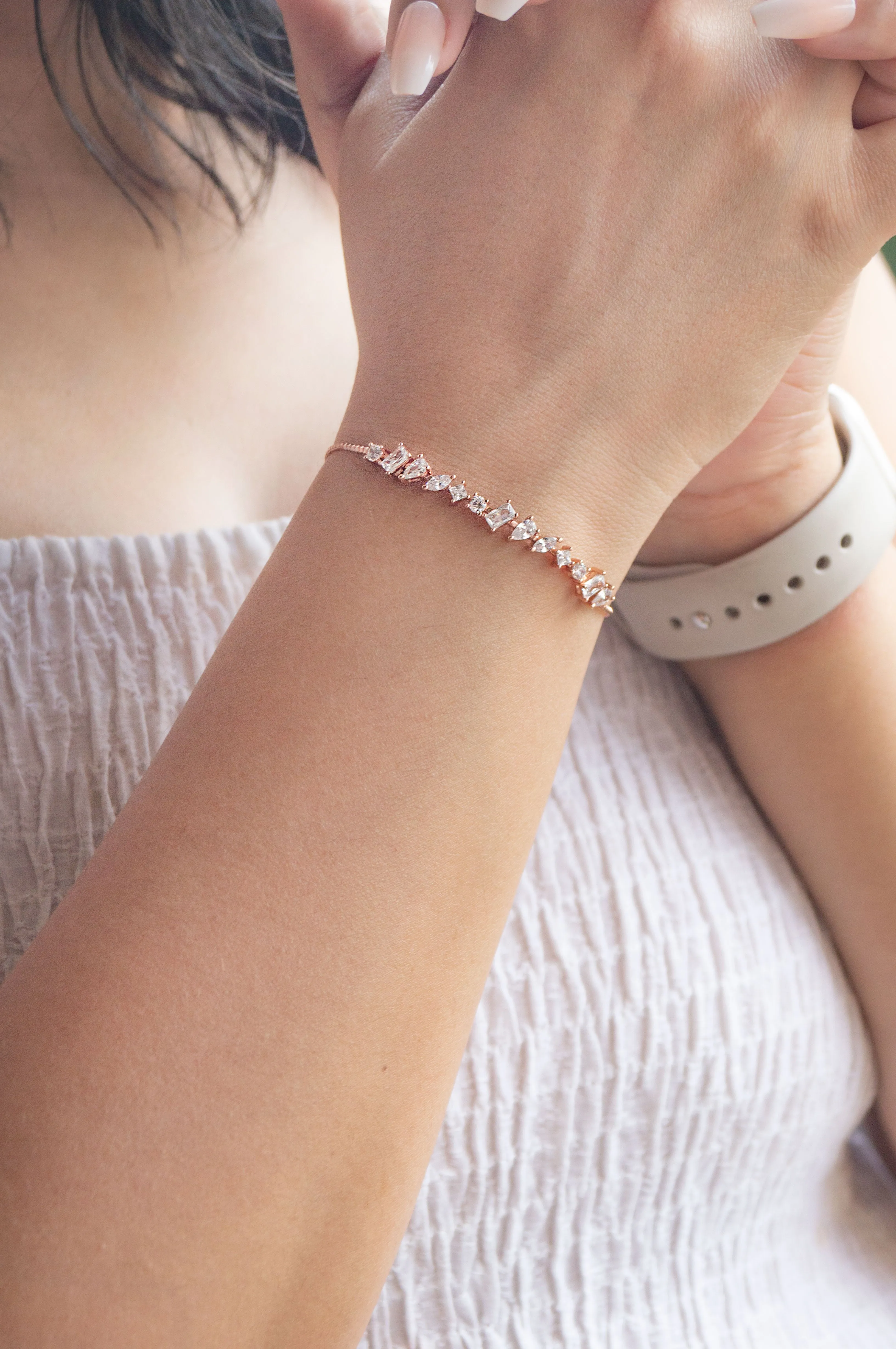 Randomly Blinging Rose Gold Plated Sterling Silver Adjustable Bracelet